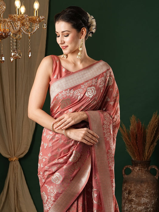 Peach Georgette With Zari Weave Saree - Ressa