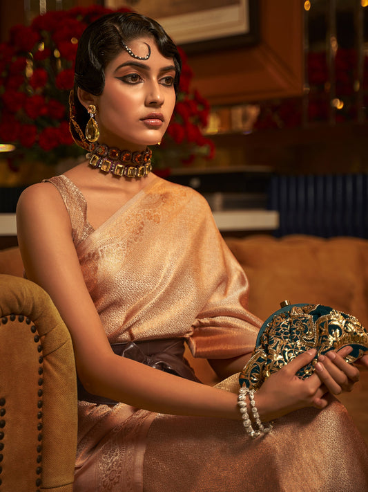 Peach Gold Nylon Saree - Ressa