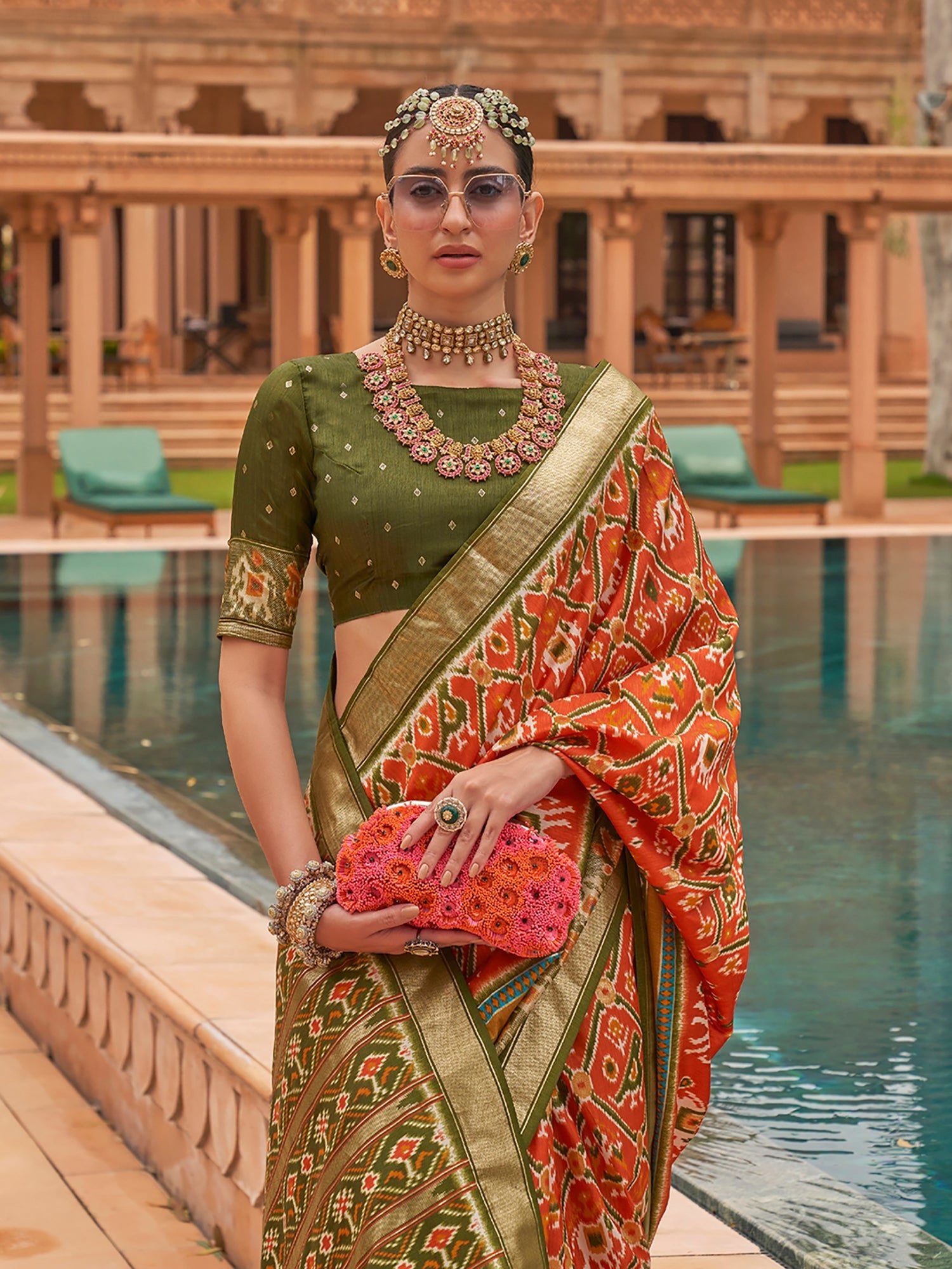Peach ikkat Style Silk Blend saree - Ressa
