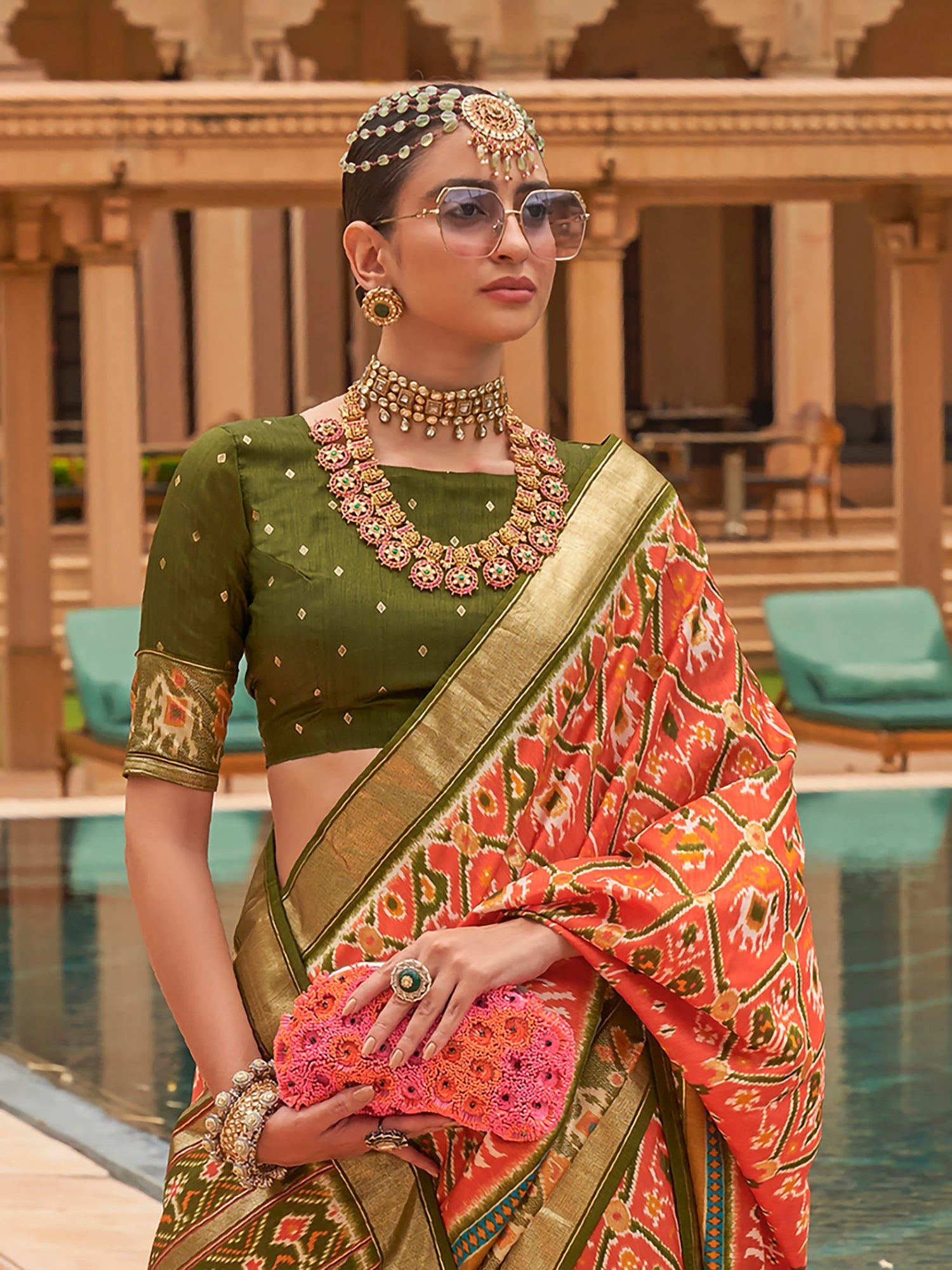 Peach ikkat Style Silk Blend saree - Ressa
