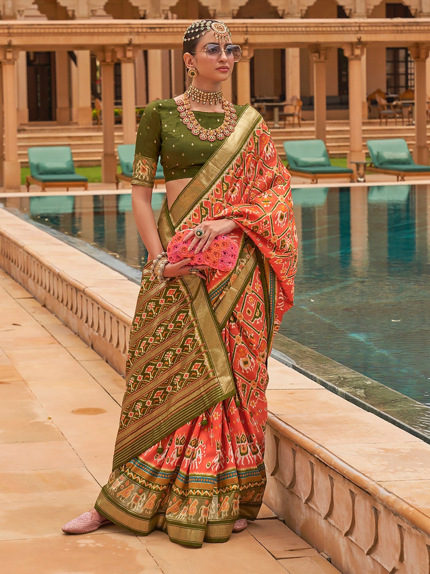 Peach ikkat Style Silk Blend saree - Ressa