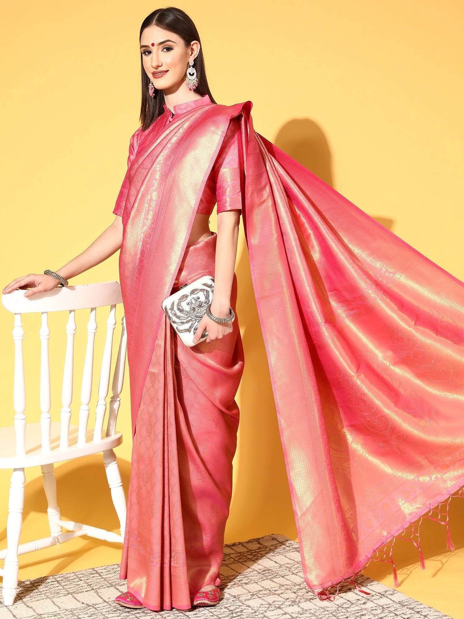 Peach Jari Kanjivaram Silk Saree - Ressa