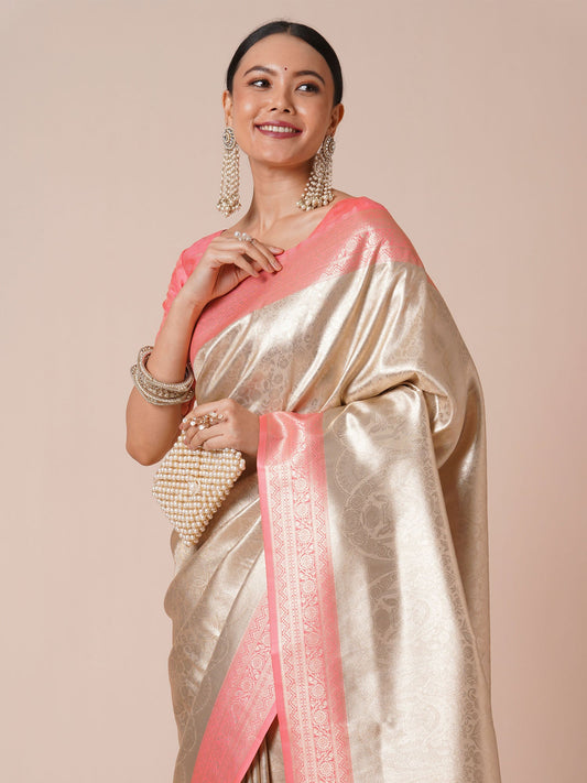 Peach Jari Silk Kanjivaram Saree - Ressa
