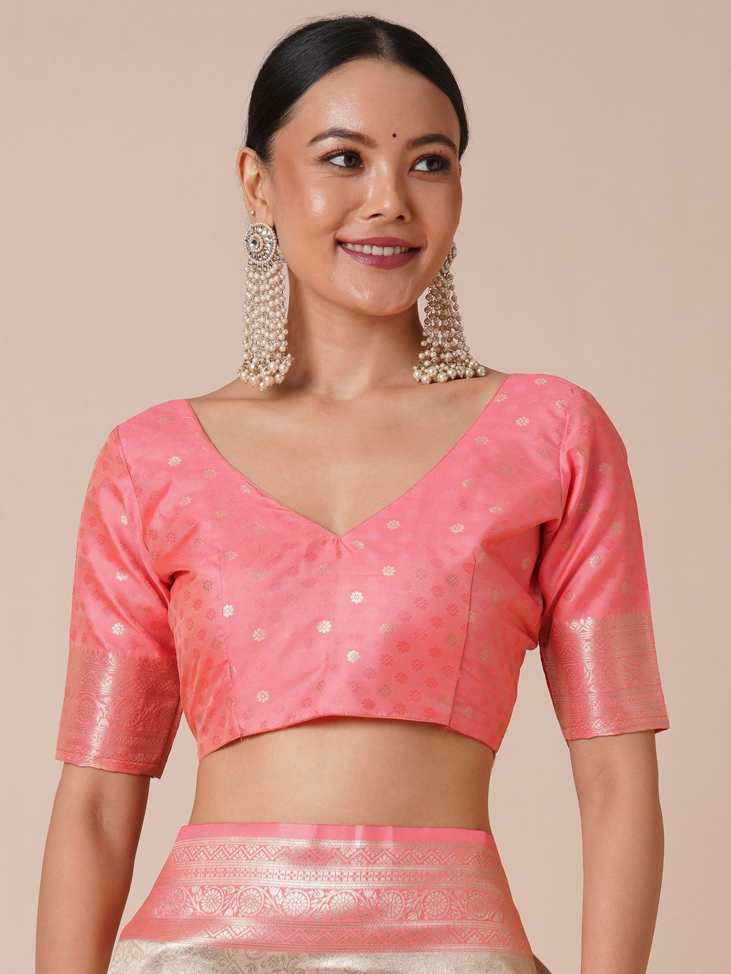 Peach Jari Silk Kanjivaram Saree - Ressa