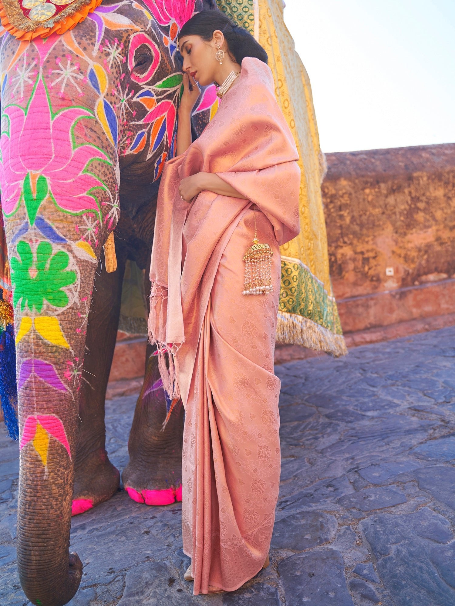 Peach Jari Woven Banarasi Saree - Ressa