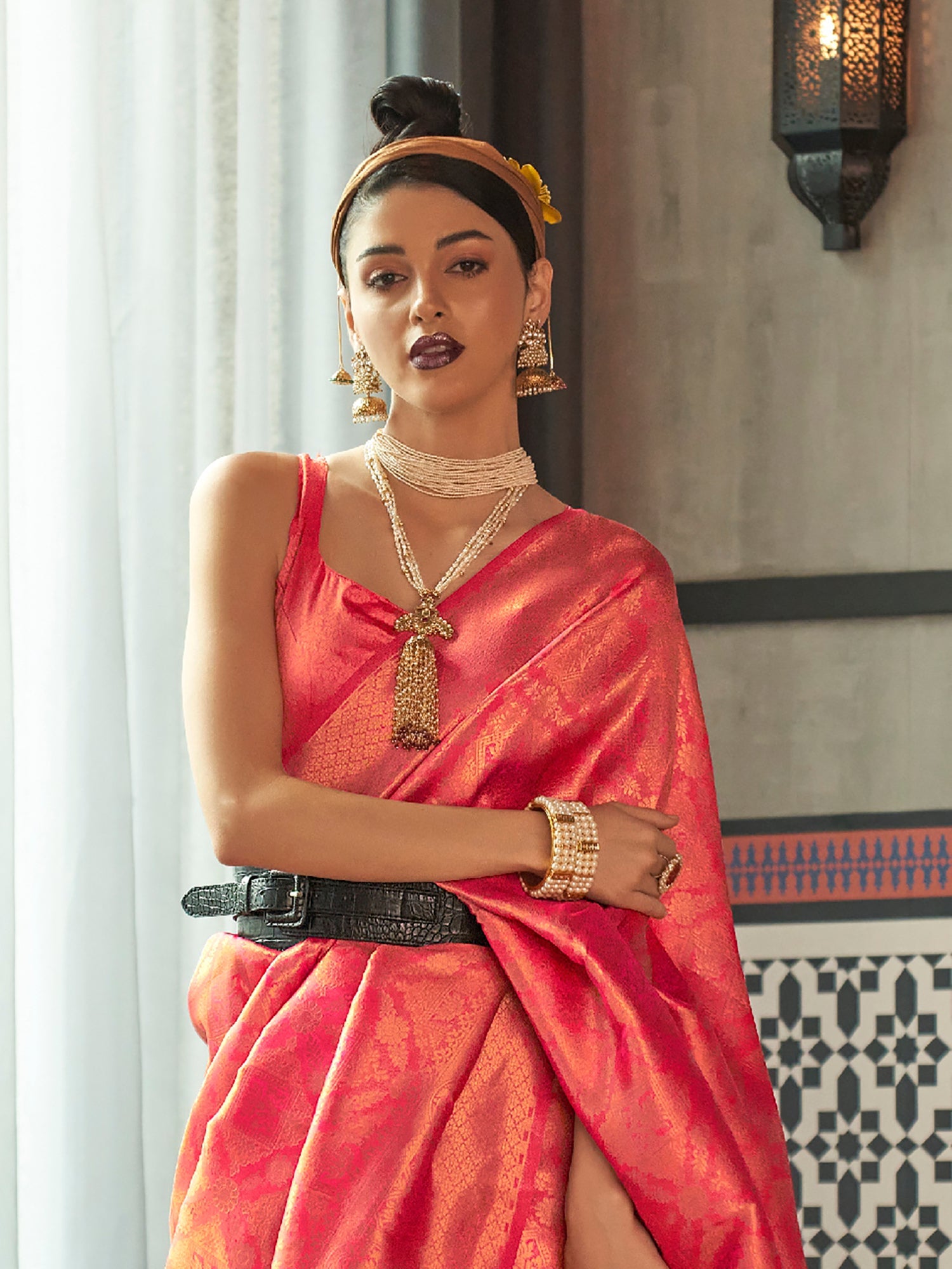 Peach Jari Woven Kanjivaram Saree - Ressa