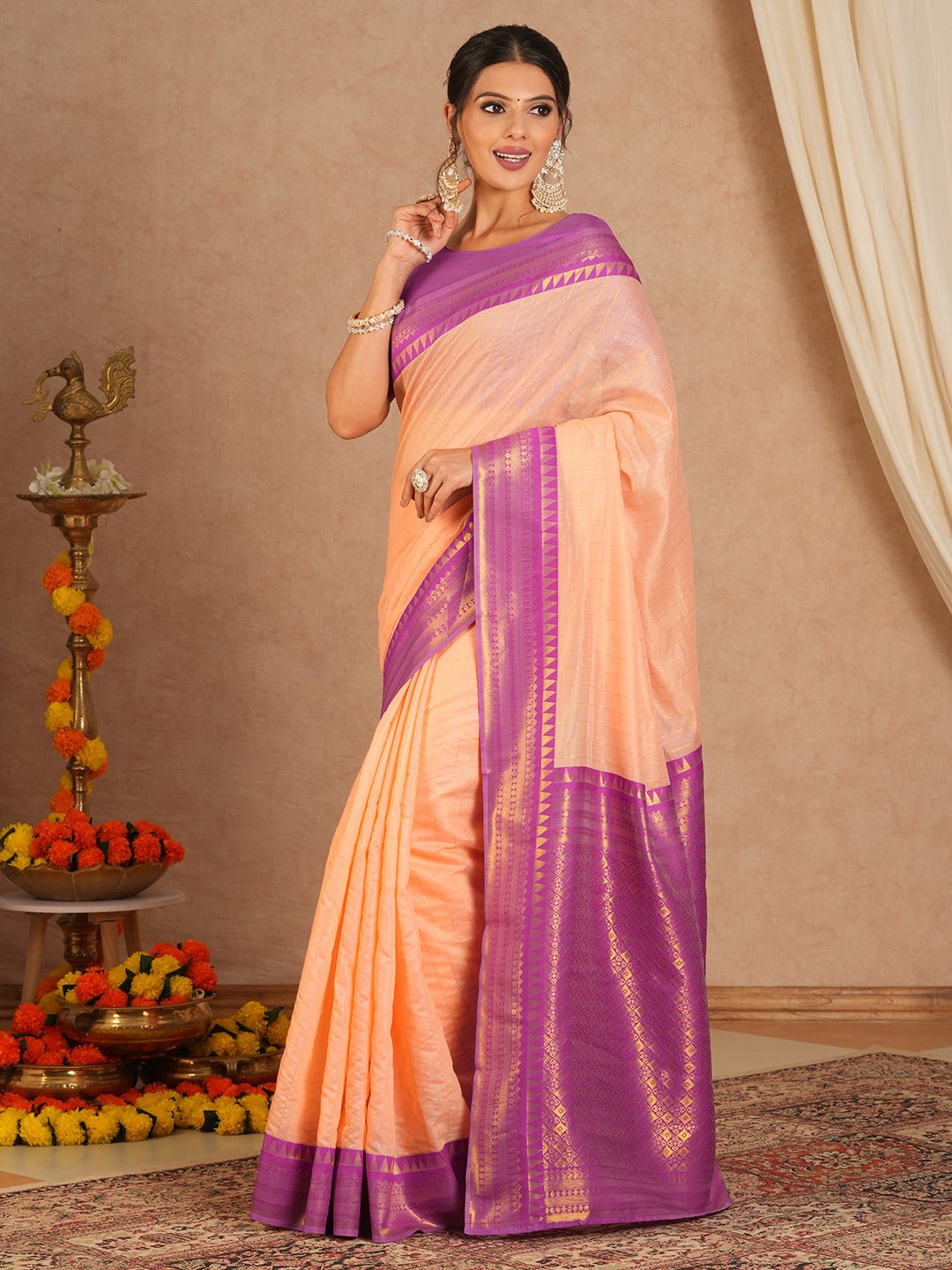 Peach Kanjivaram Silk Saree - Ressa