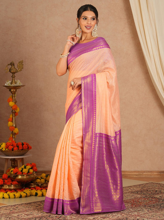Peach Kanjivaram Silk Saree - Ressa