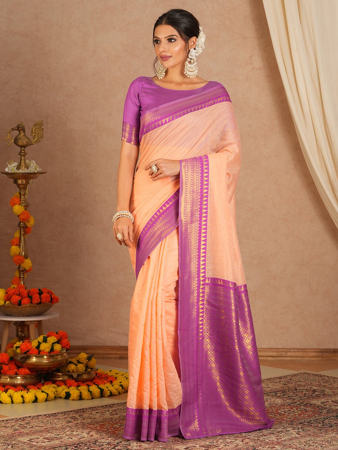 Peach Kanjivaram Silk Saree - Ressa