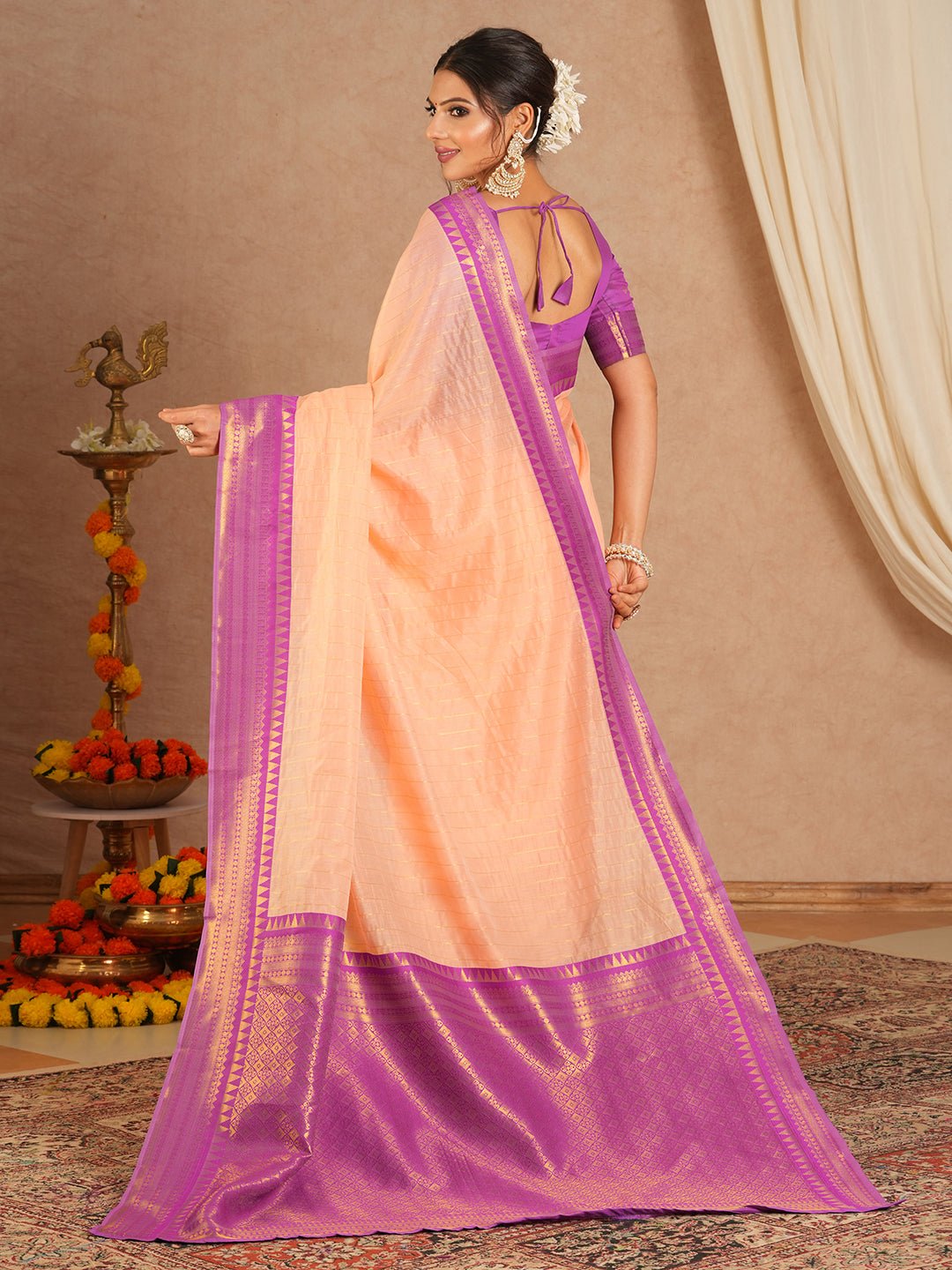 Peach Kanjivaram Silk Saree - Ressa