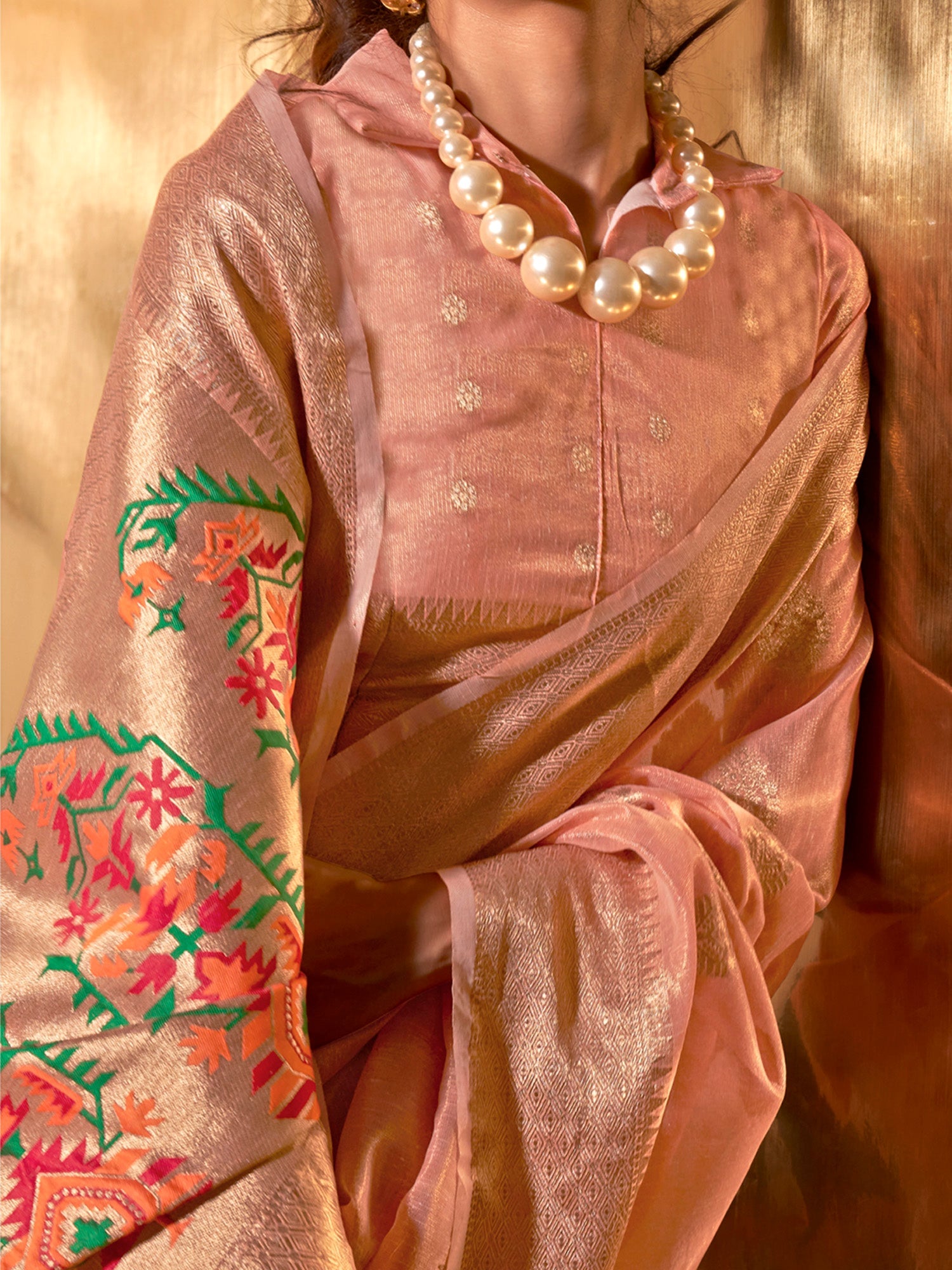 Peach Katan Silk Banarasi Saree - Ressa