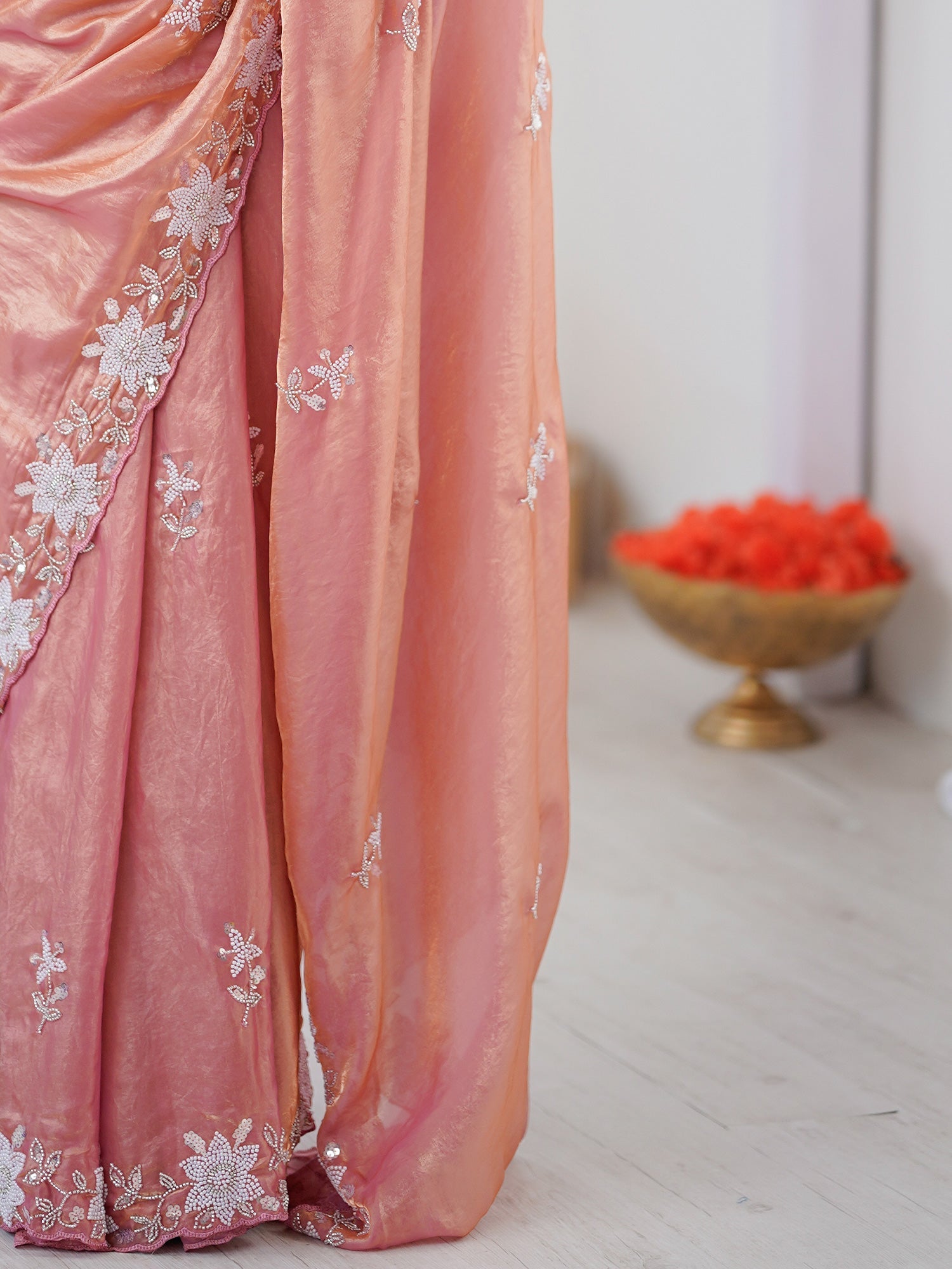 Peach Metallic Tissue Silk Saree - Ressa