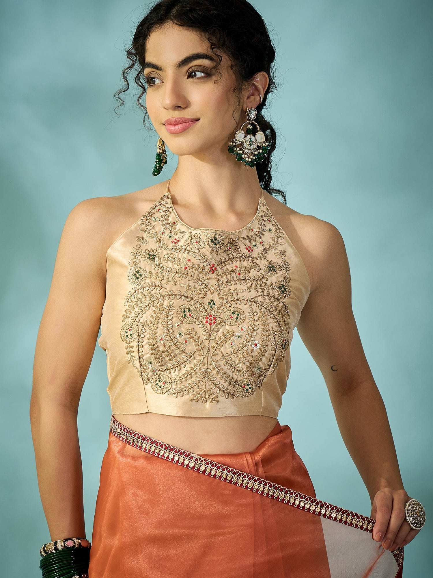 Peach - Orange Organza Saree - Ressa