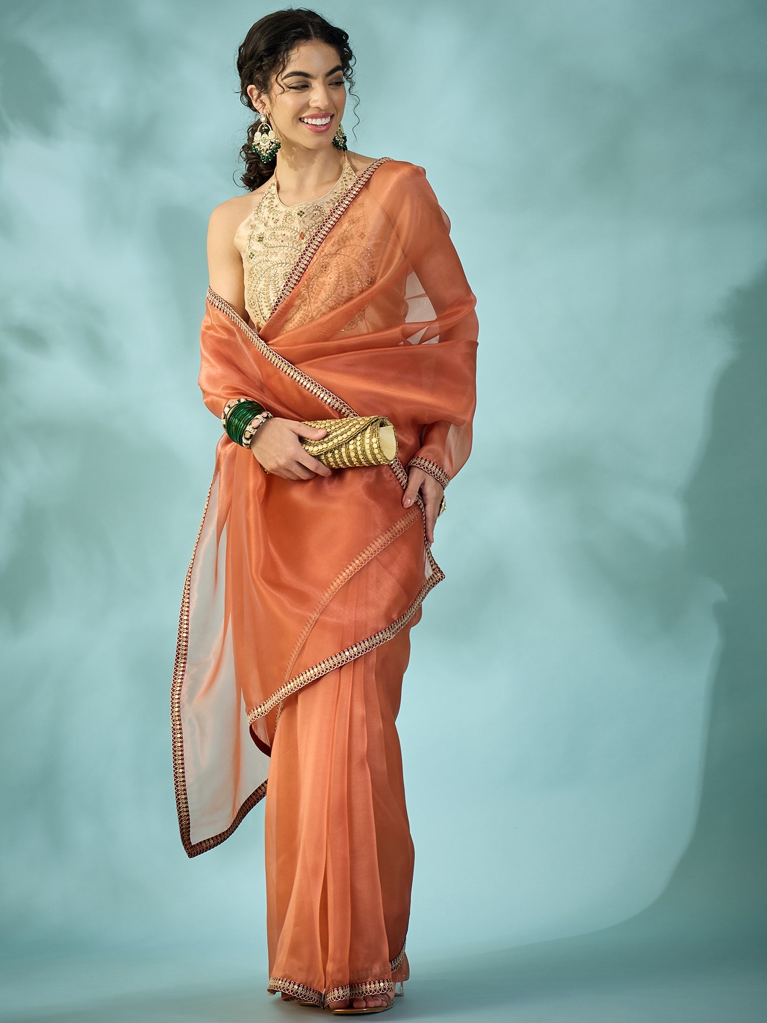Peach - Orange Organza Saree - Ressa