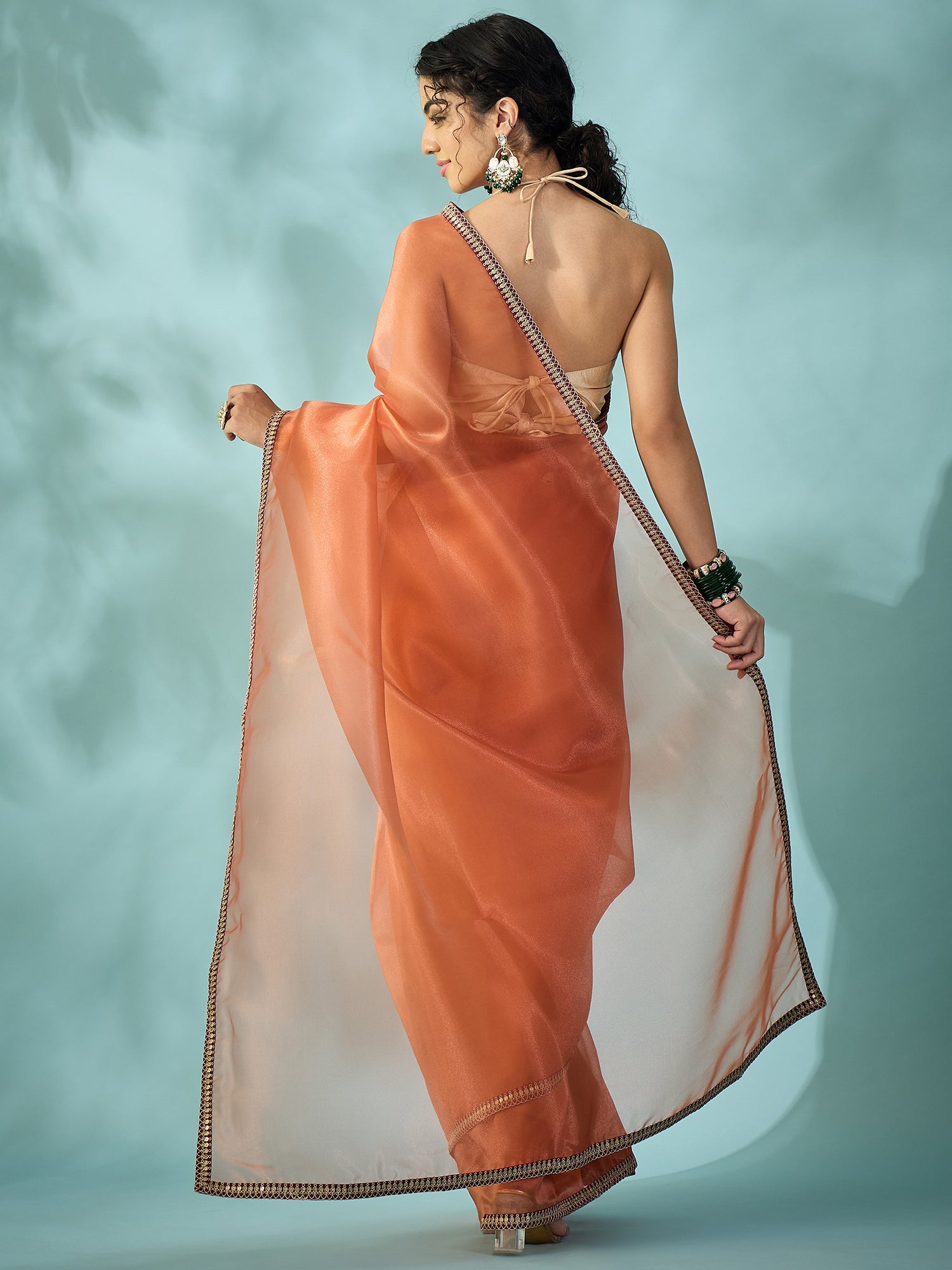 Peach - Orange Organza Saree - Ressa