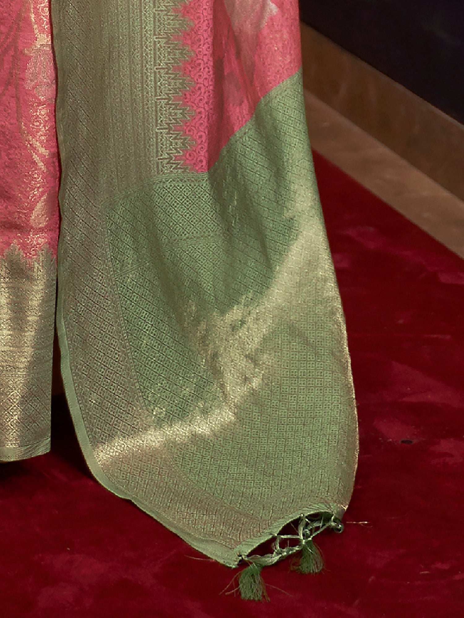 Peach Pink Banarasi Tissue Silk Saree - Ressa