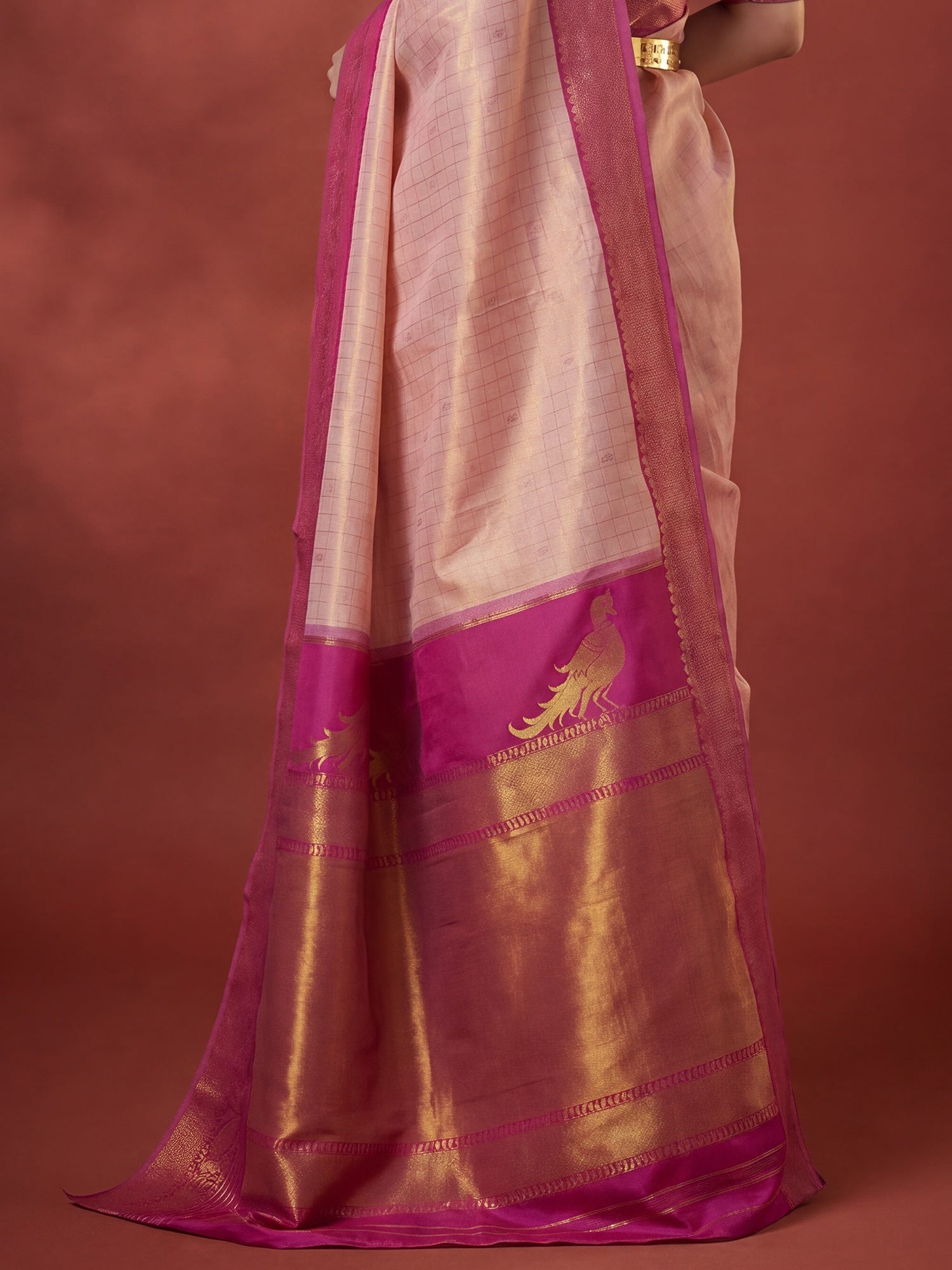 Peach Pink Banarasi Woven Silk Saree - Ressa