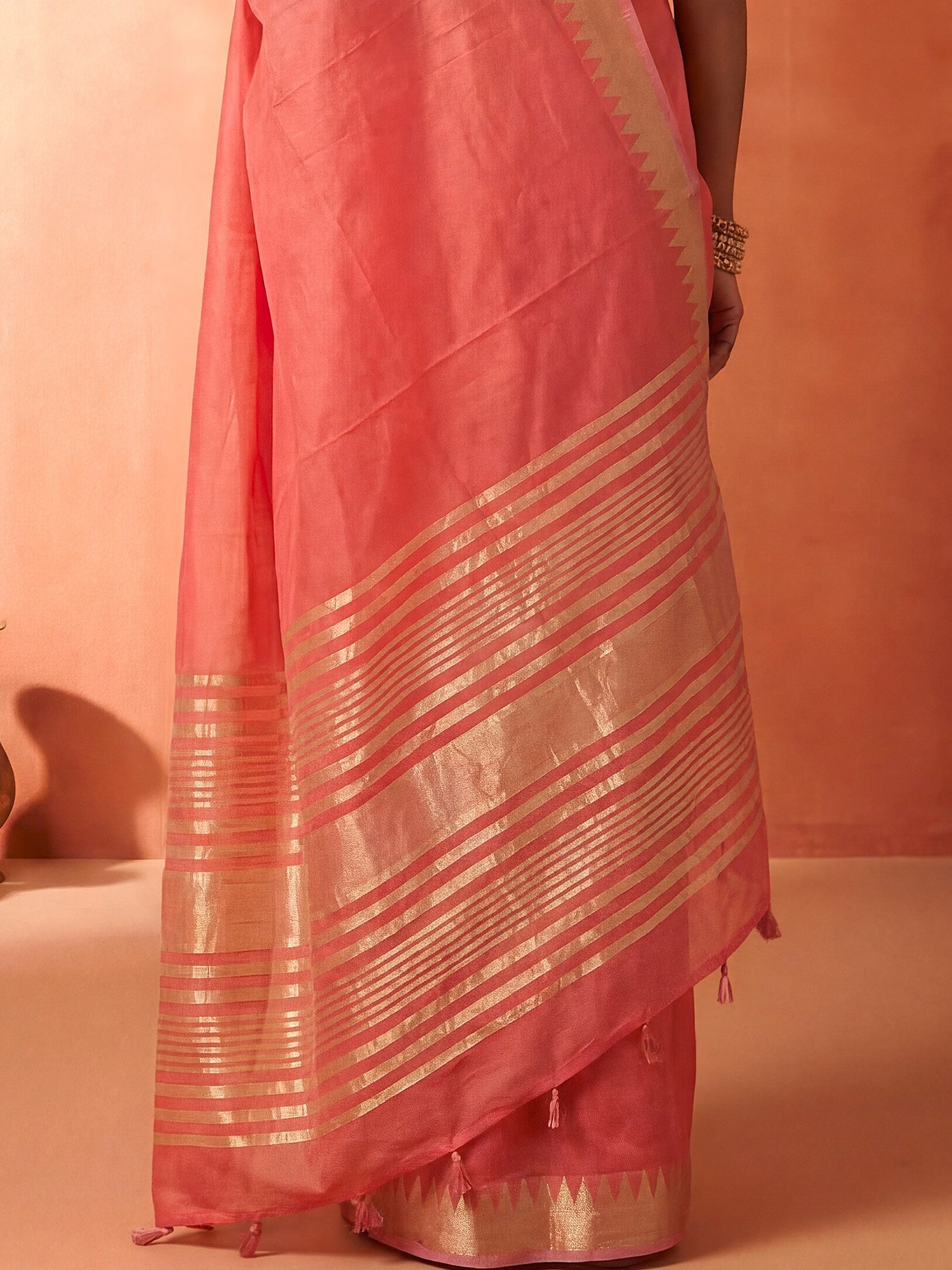 Peach Pink Chanderi Silk Saree - Ressa