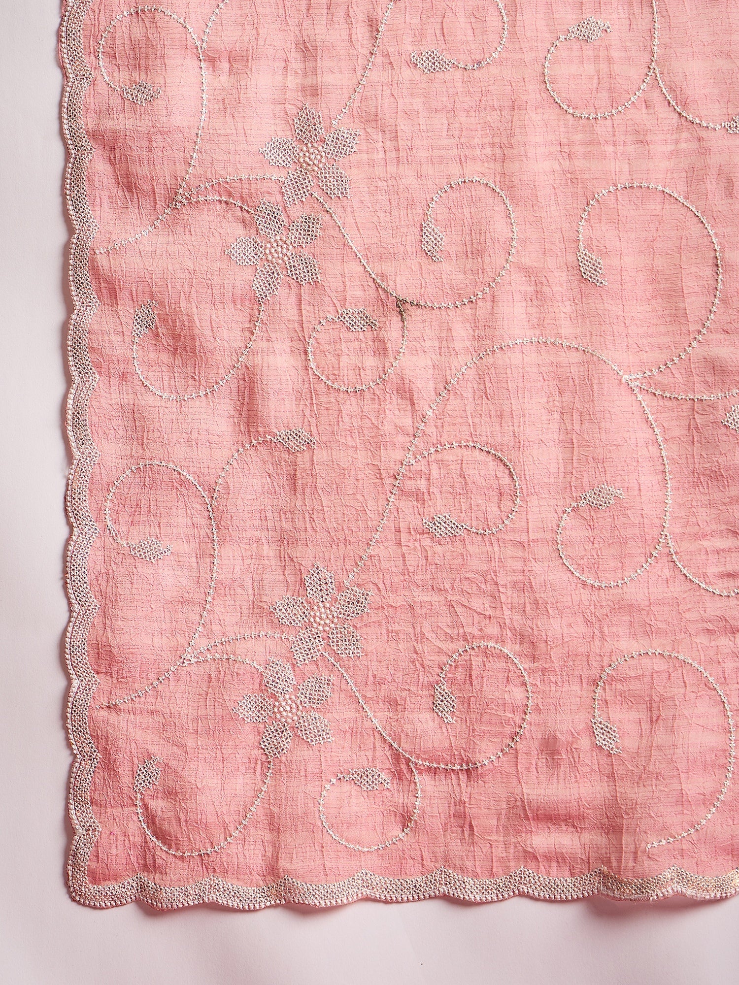 Peach pink Chiffon Embroidered Saree - Ressa
