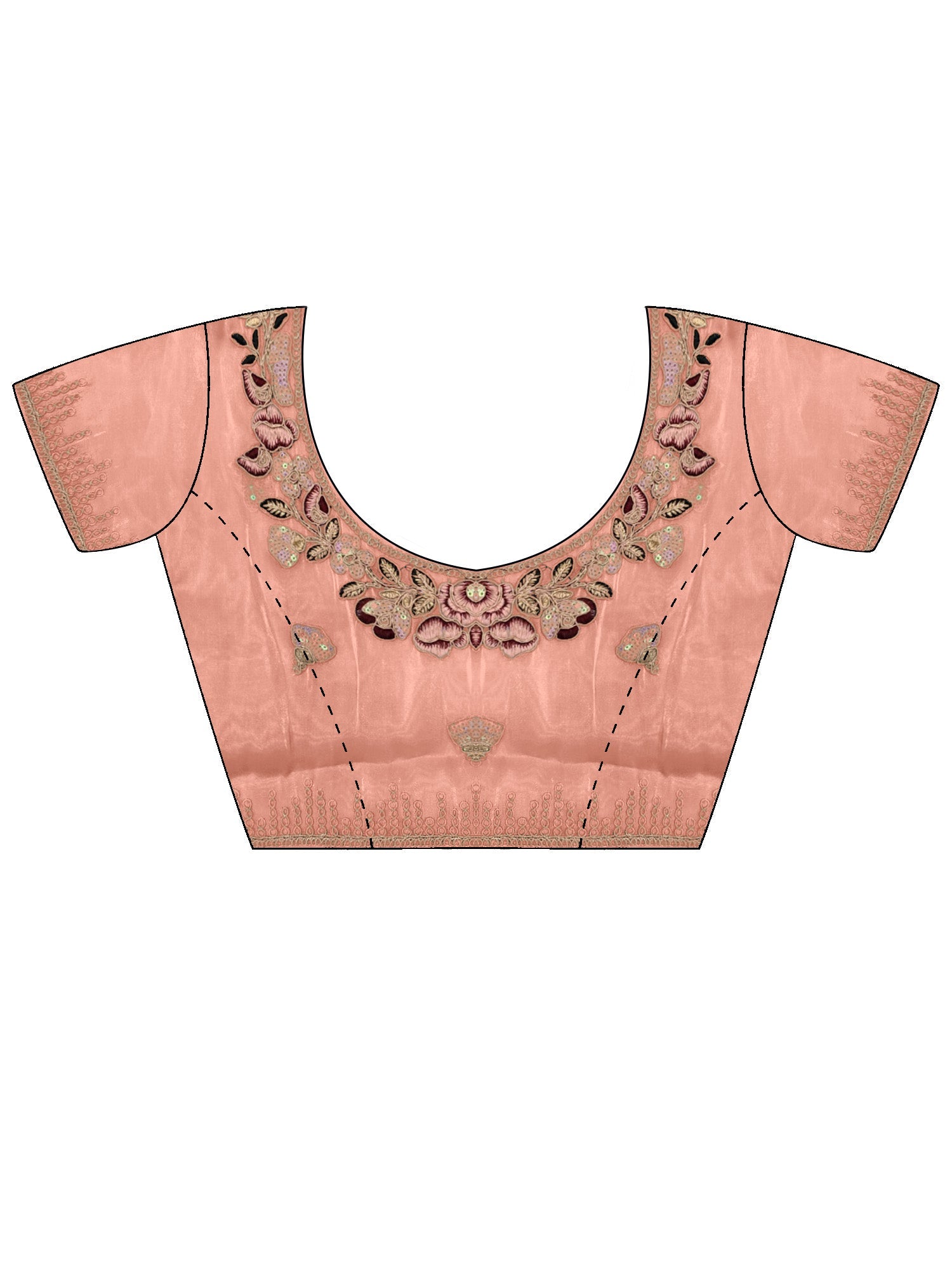 Peach Pink Heavy Floral Sequin Embroidery Saree - Ressa