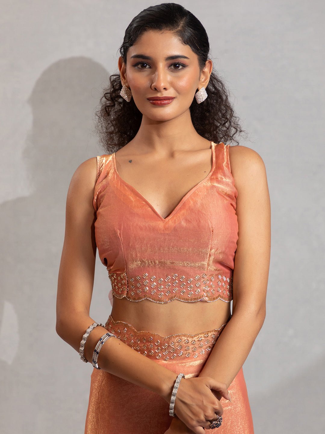 Peach Polyester Embroidered Border Modern Aesthetic Saree - Ressa