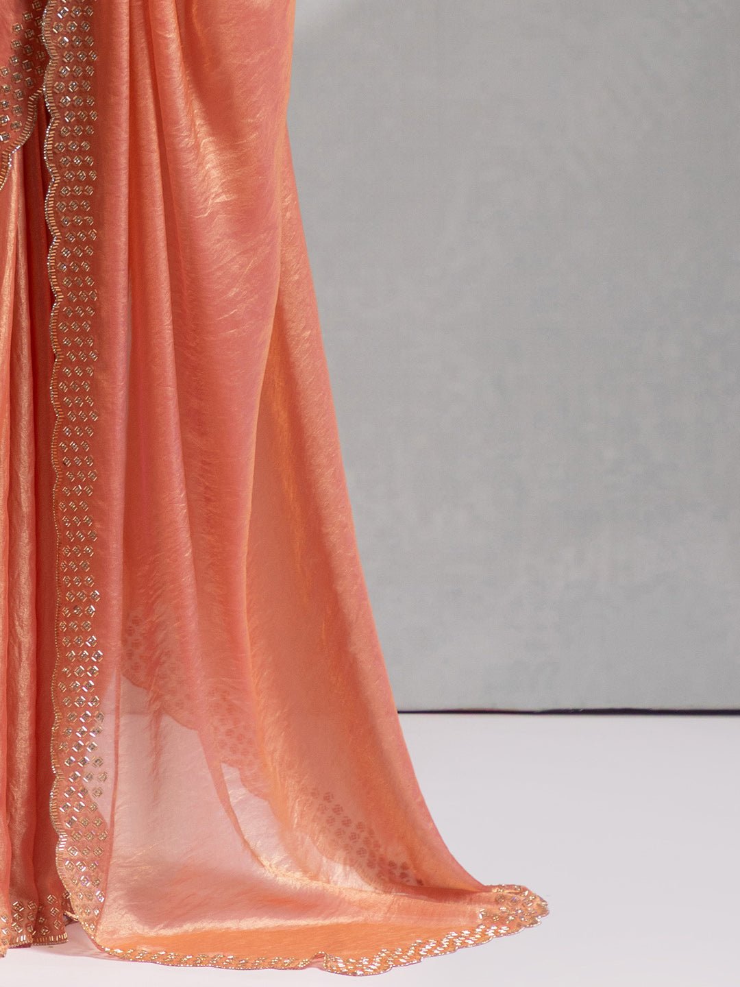 Peach Polyester Embroidered Border Modern Aesthetic Saree - Ressa