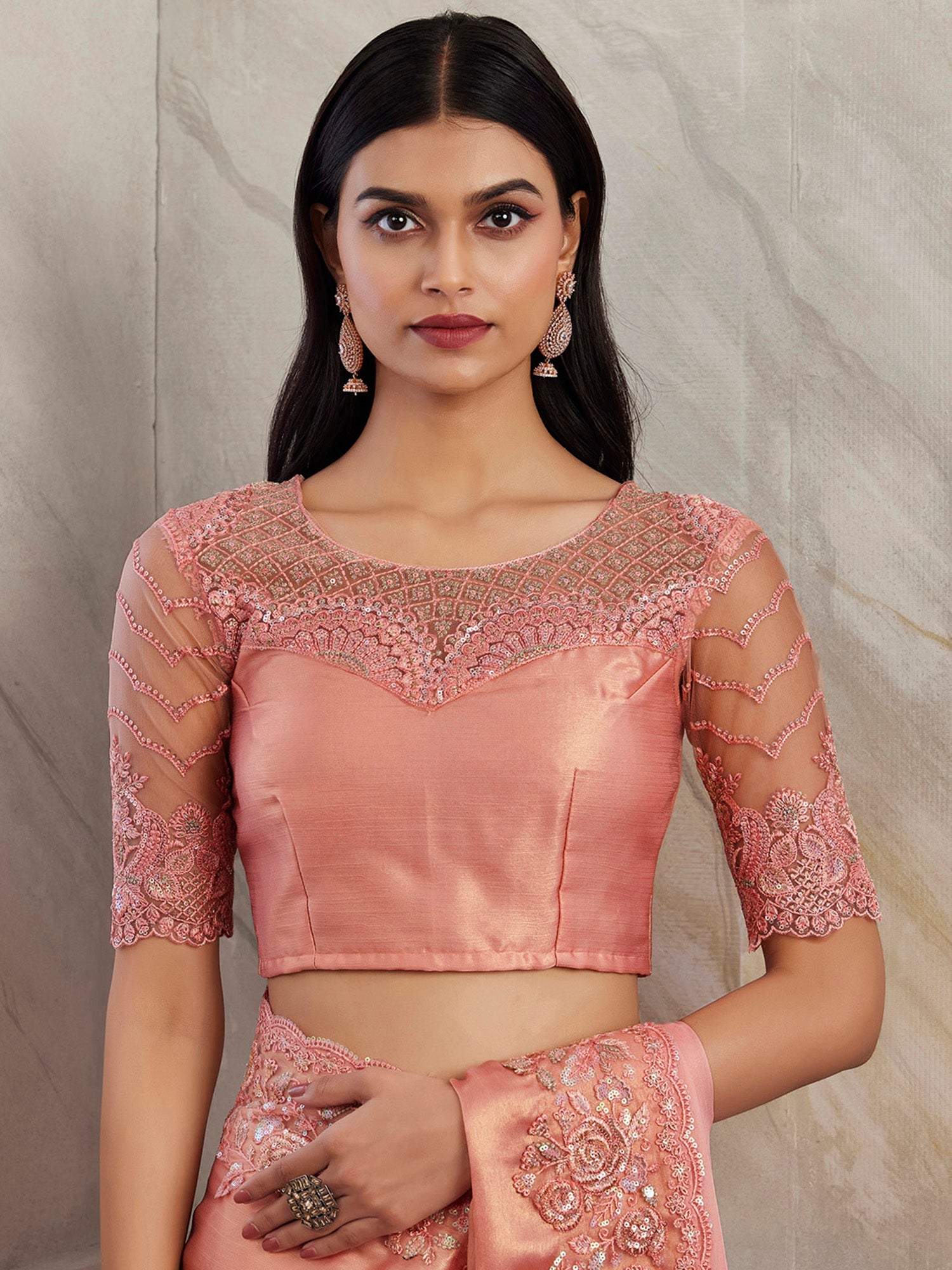 Peach Silk Blend saree - Ressa