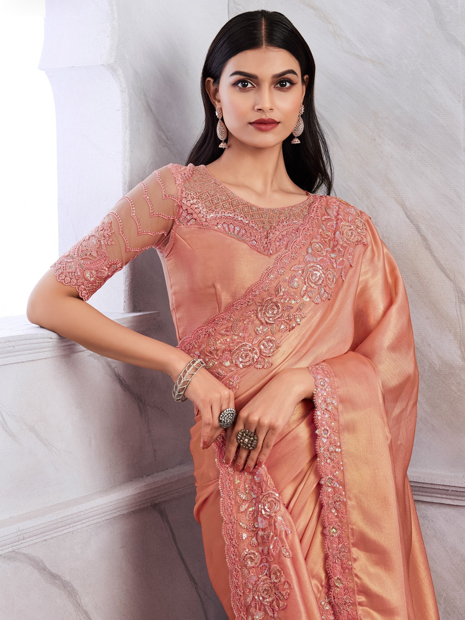 Peach Silk Blend saree - Ressa