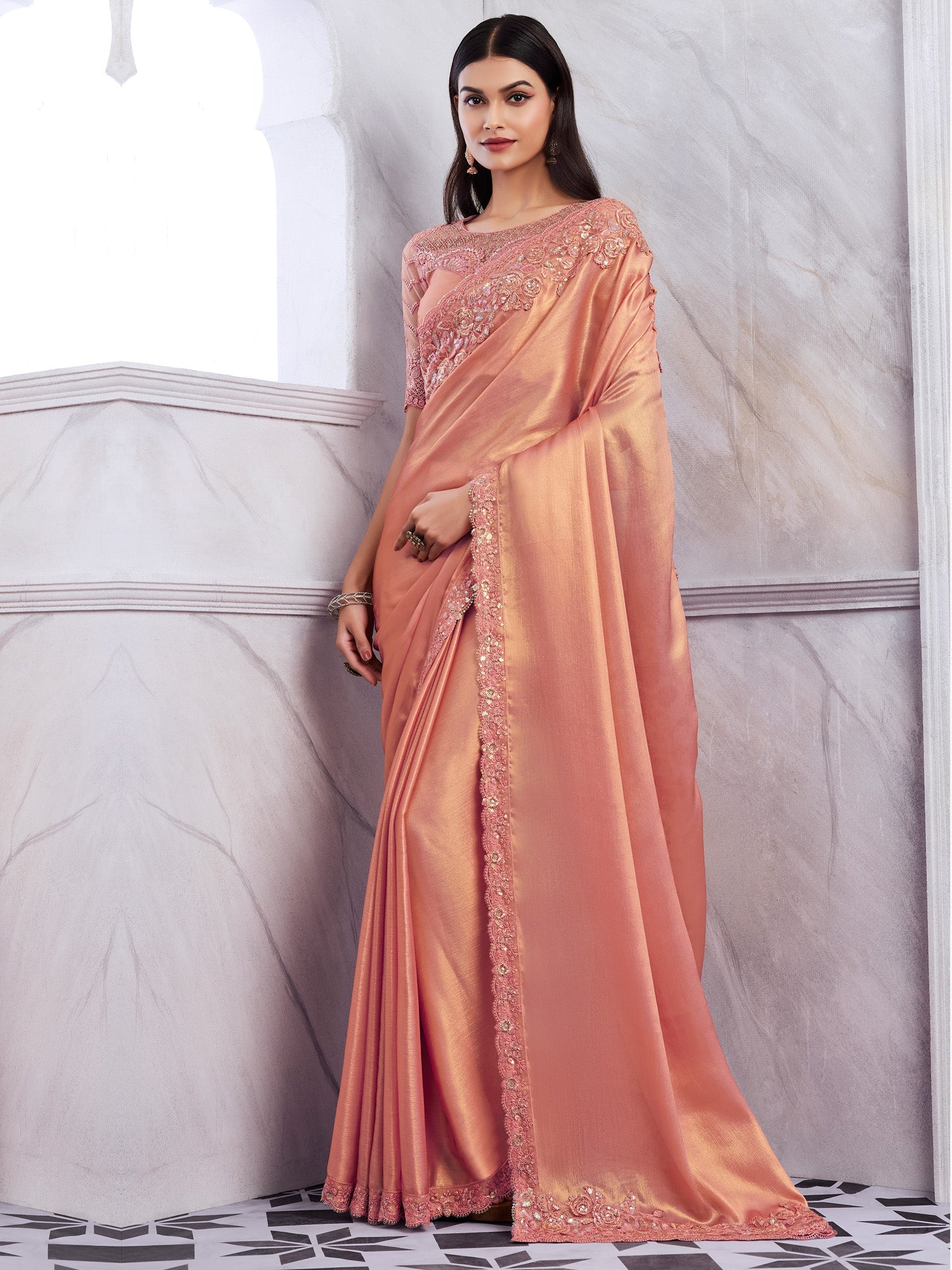 Peach Silk Blend saree - Ressa