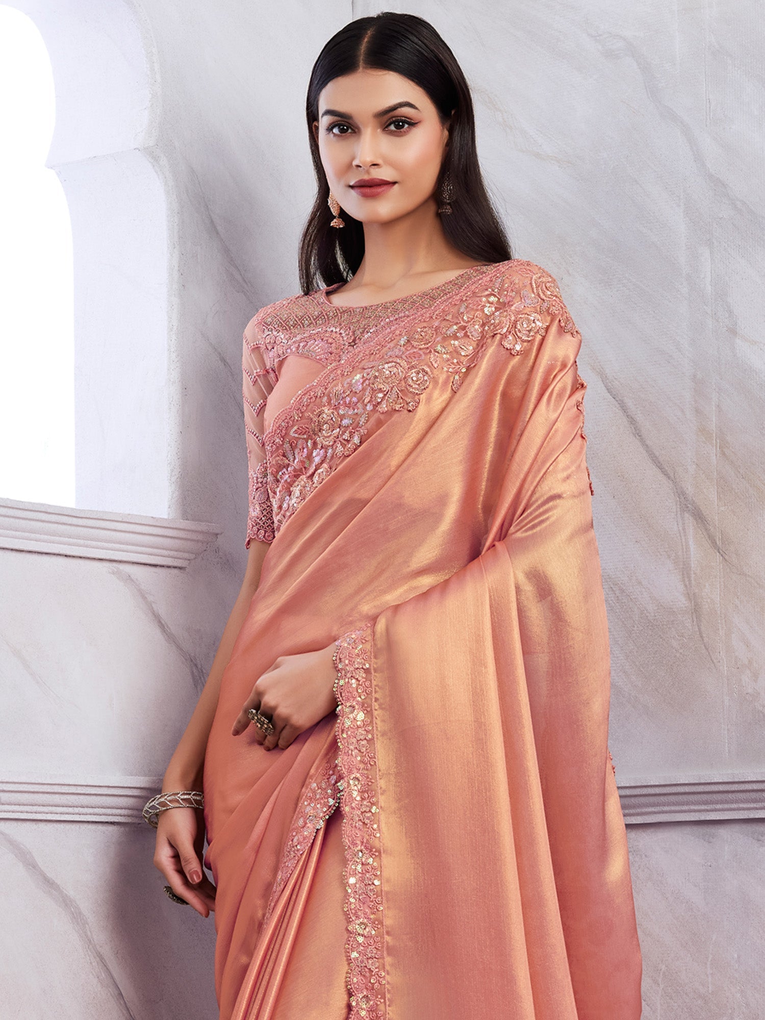 Peach Silk Blend saree - Ressa