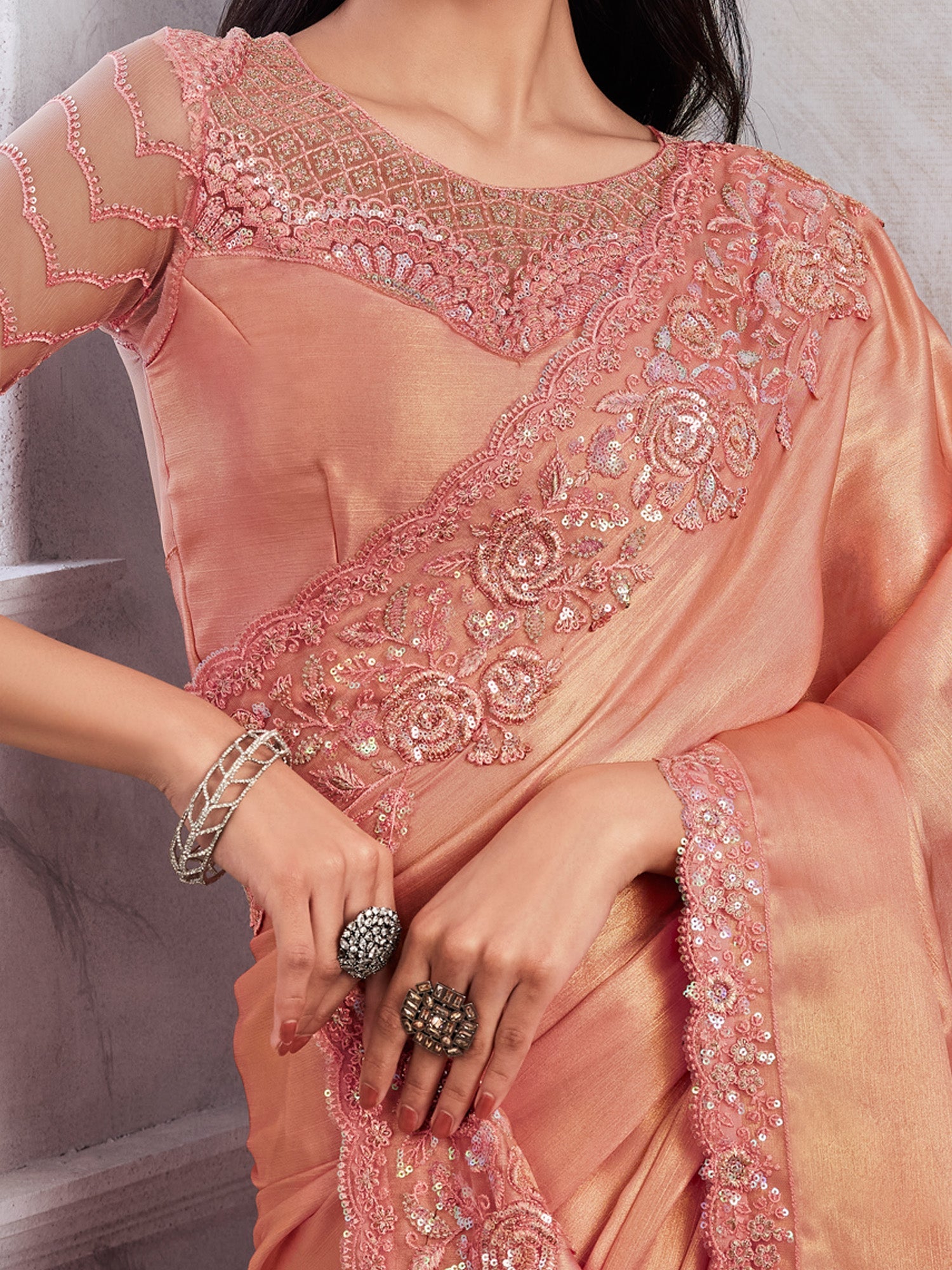 Peach Silk Blend saree - Ressa