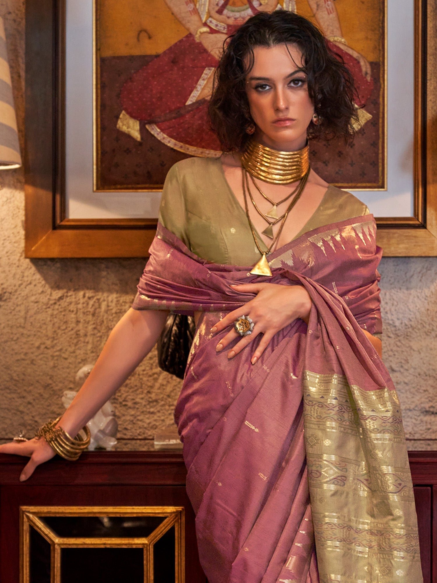 Peach Silk Blend Weaving Contrast Border Saree - Ressa