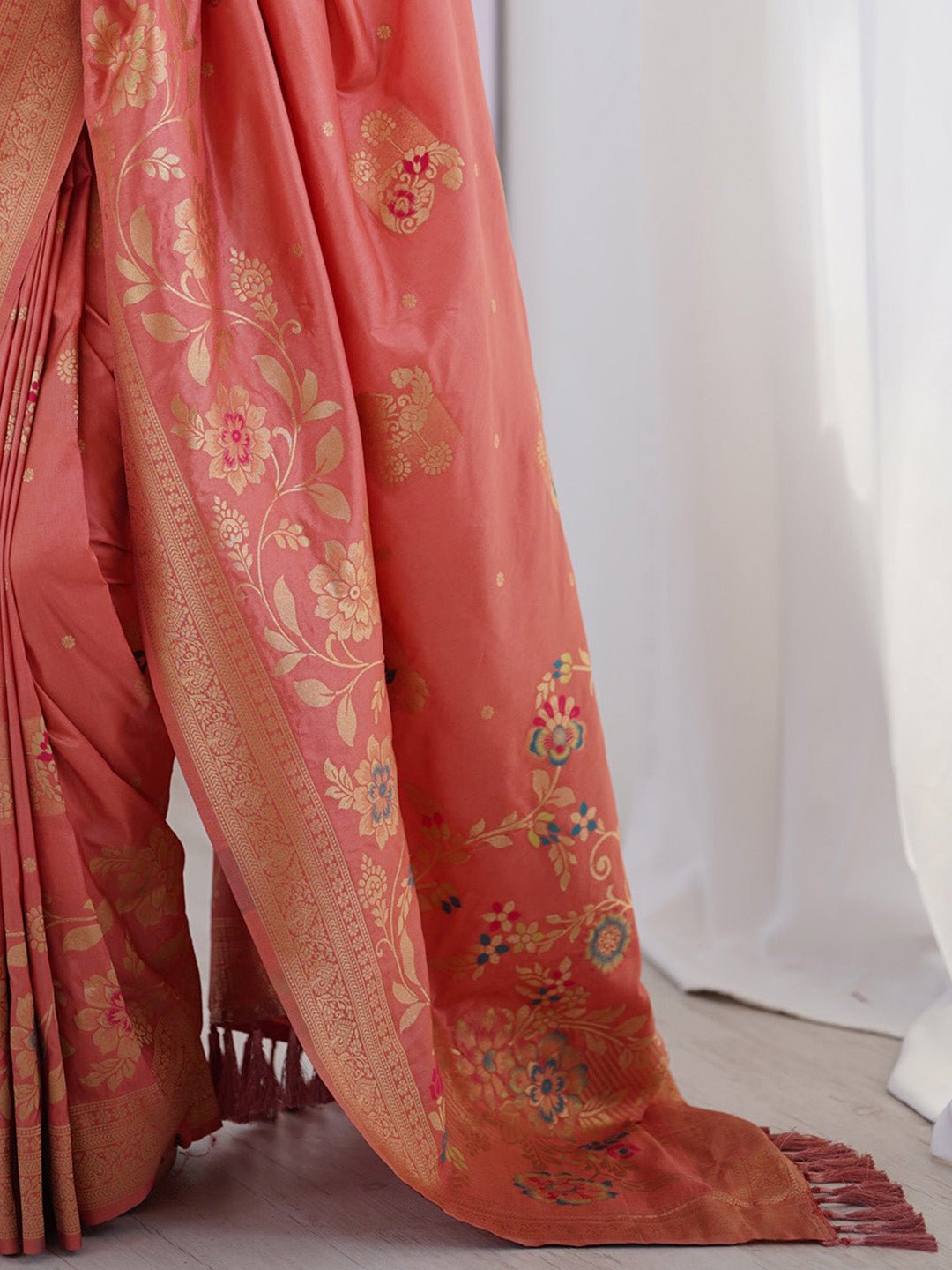 Peach Silk Zari Woven Saree - Ressa