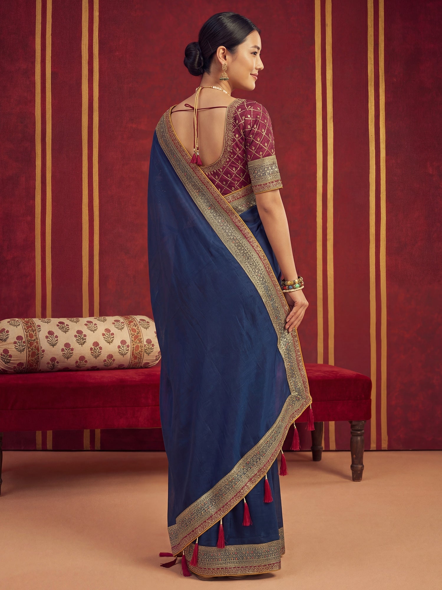 Peach Tissue Silk Saree with Zari Stripes - Ressa