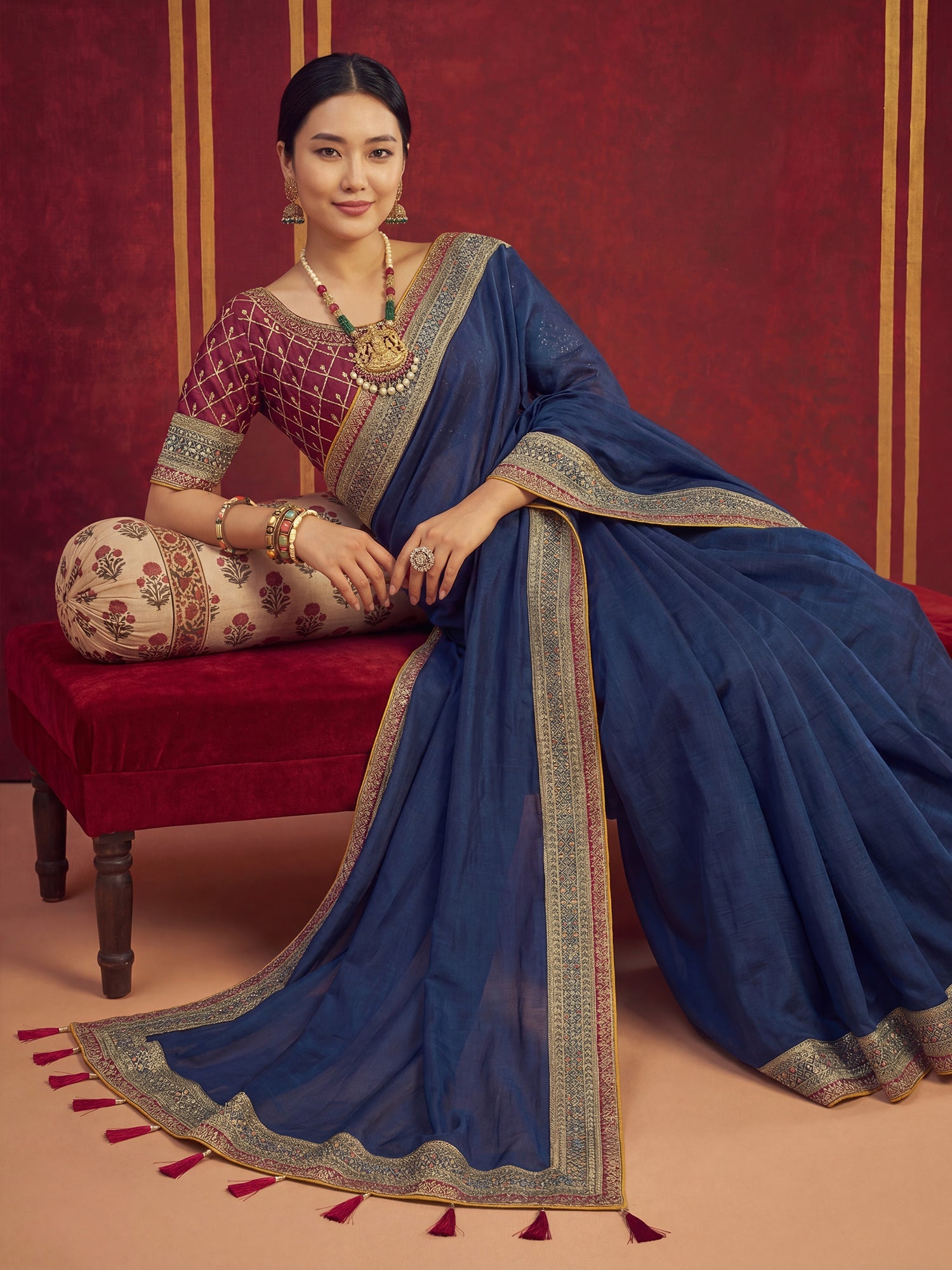 Peach Tissue Silk Saree with Zari Stripes - Ressa