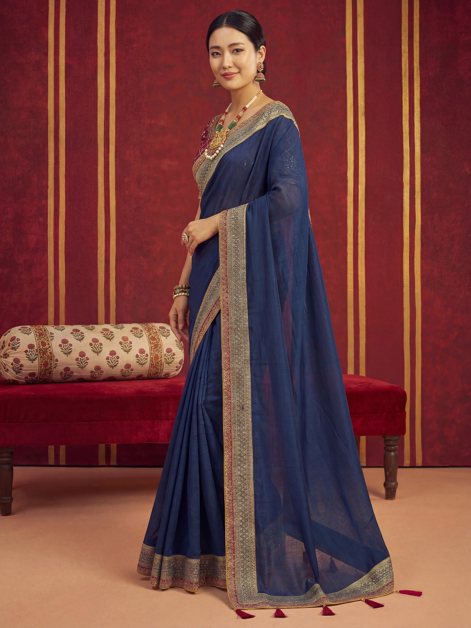 Peach Tissue Silk Saree with Zari Stripes - Ressa