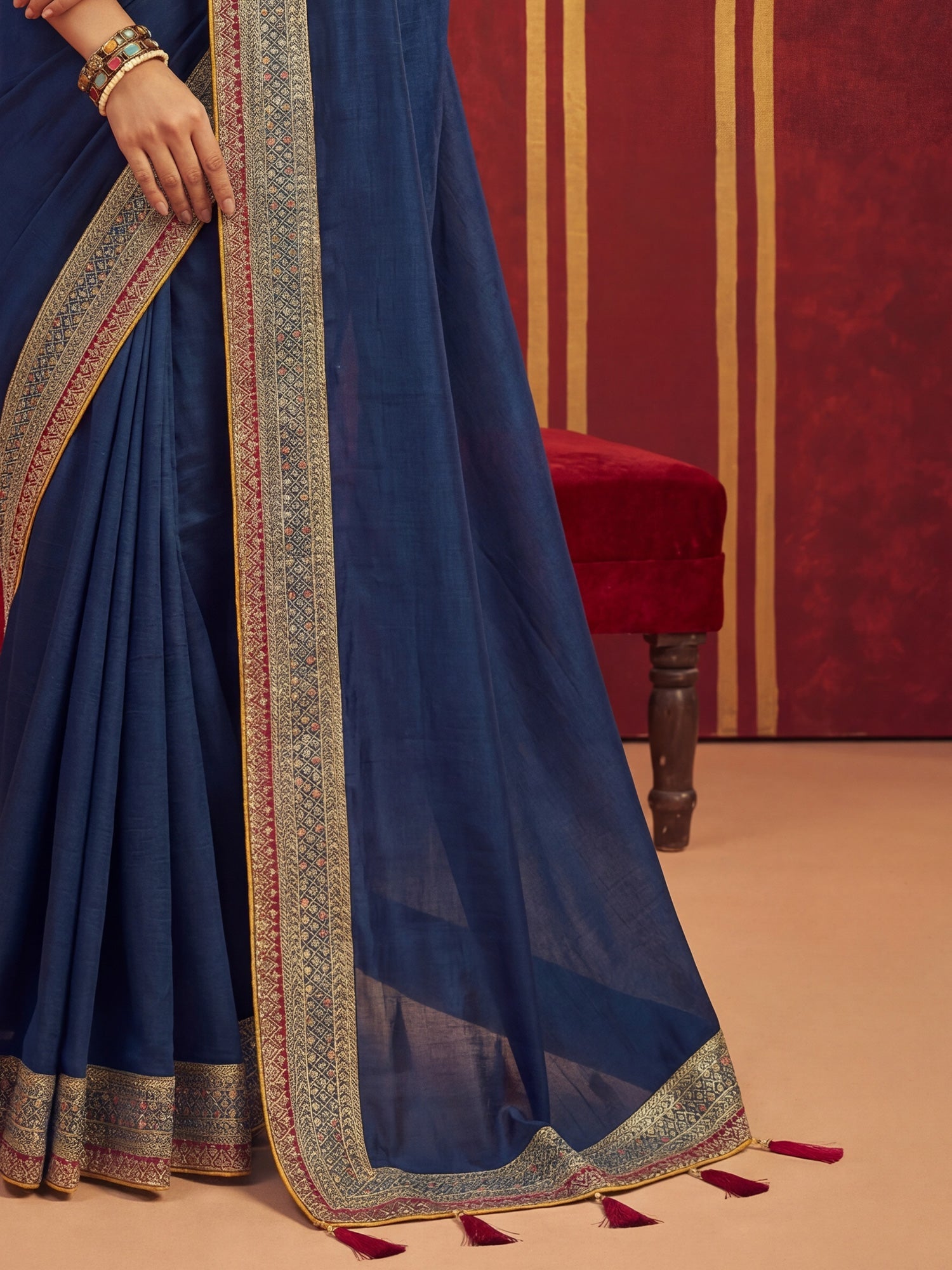 Peach Tissue Silk Saree with Zari Stripes - Ressa