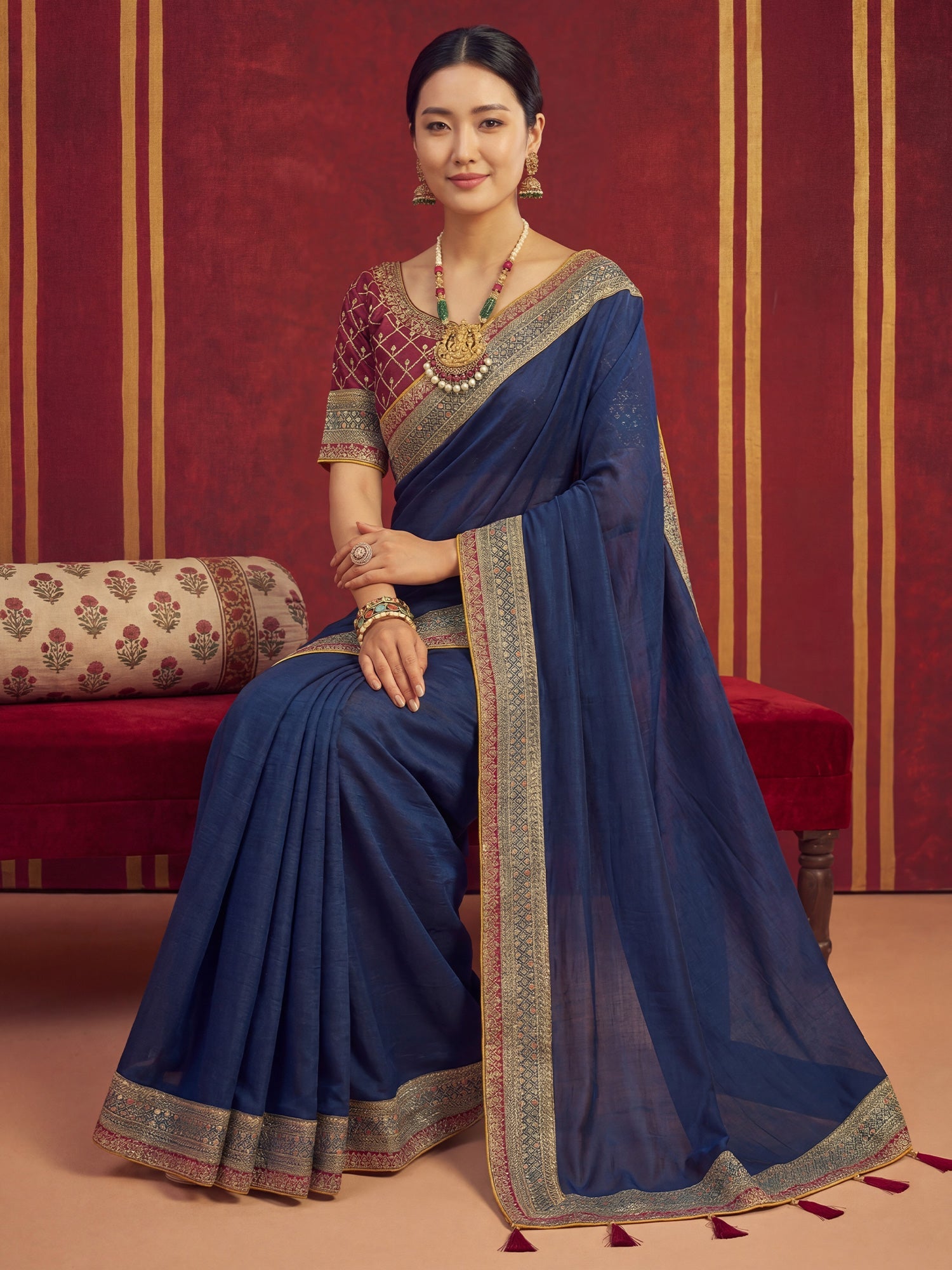Peach Tissue Silk Saree with Zari Stripes - Ressa