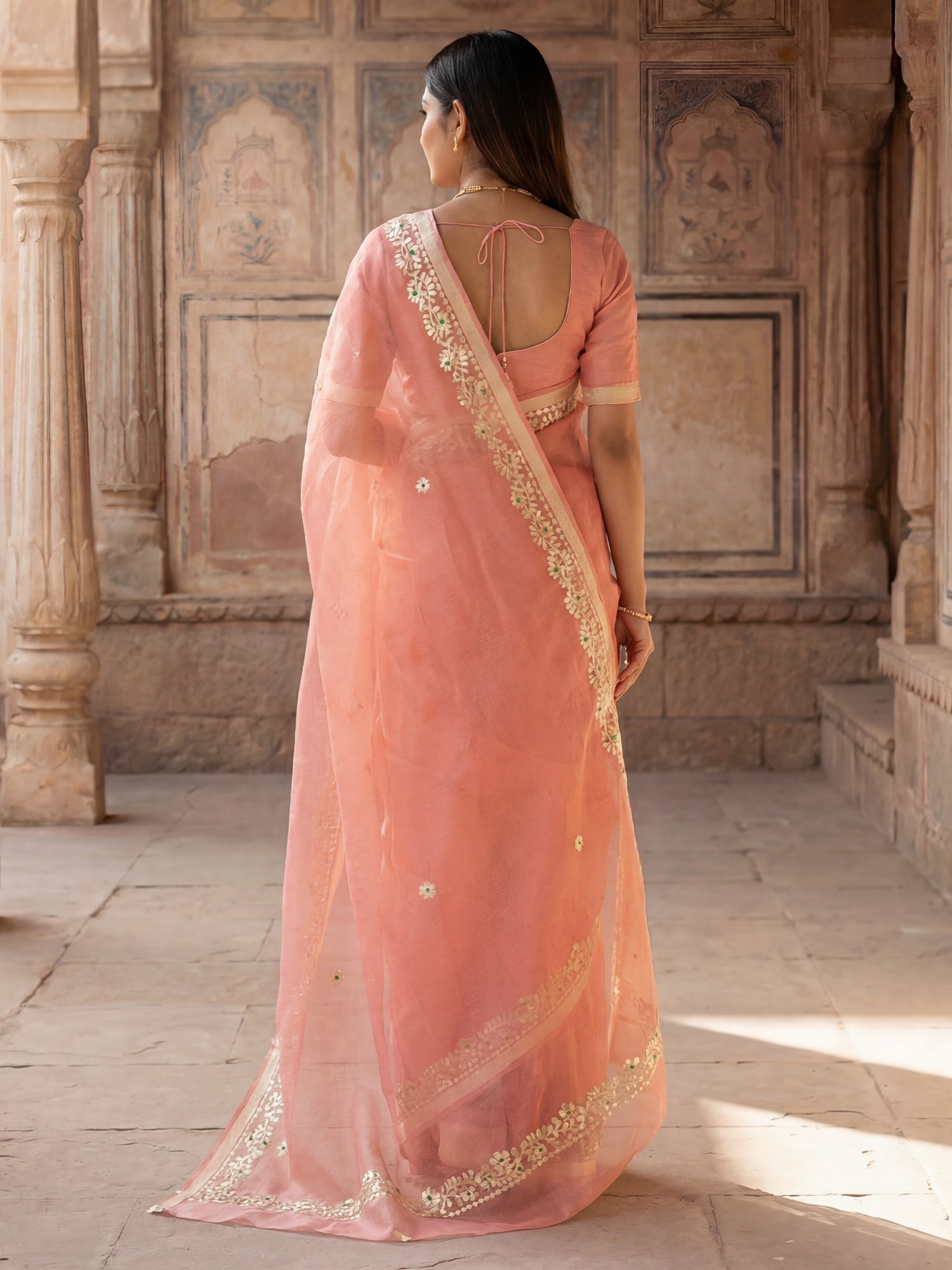 Peach Tissue Silk, Silk Blend Saree - Ressa