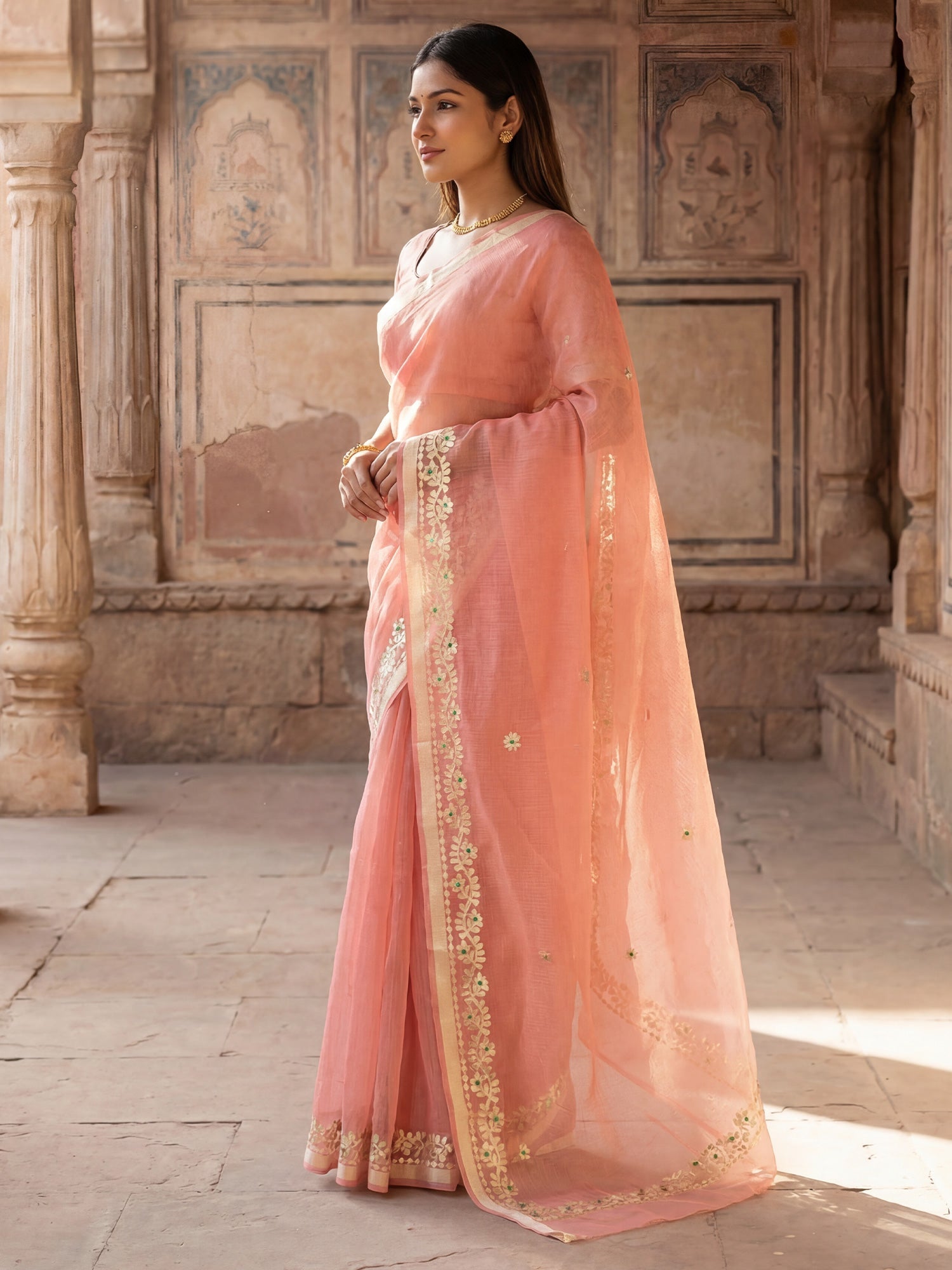 Peach Tissue Silk, Silk Blend Saree - Ressa