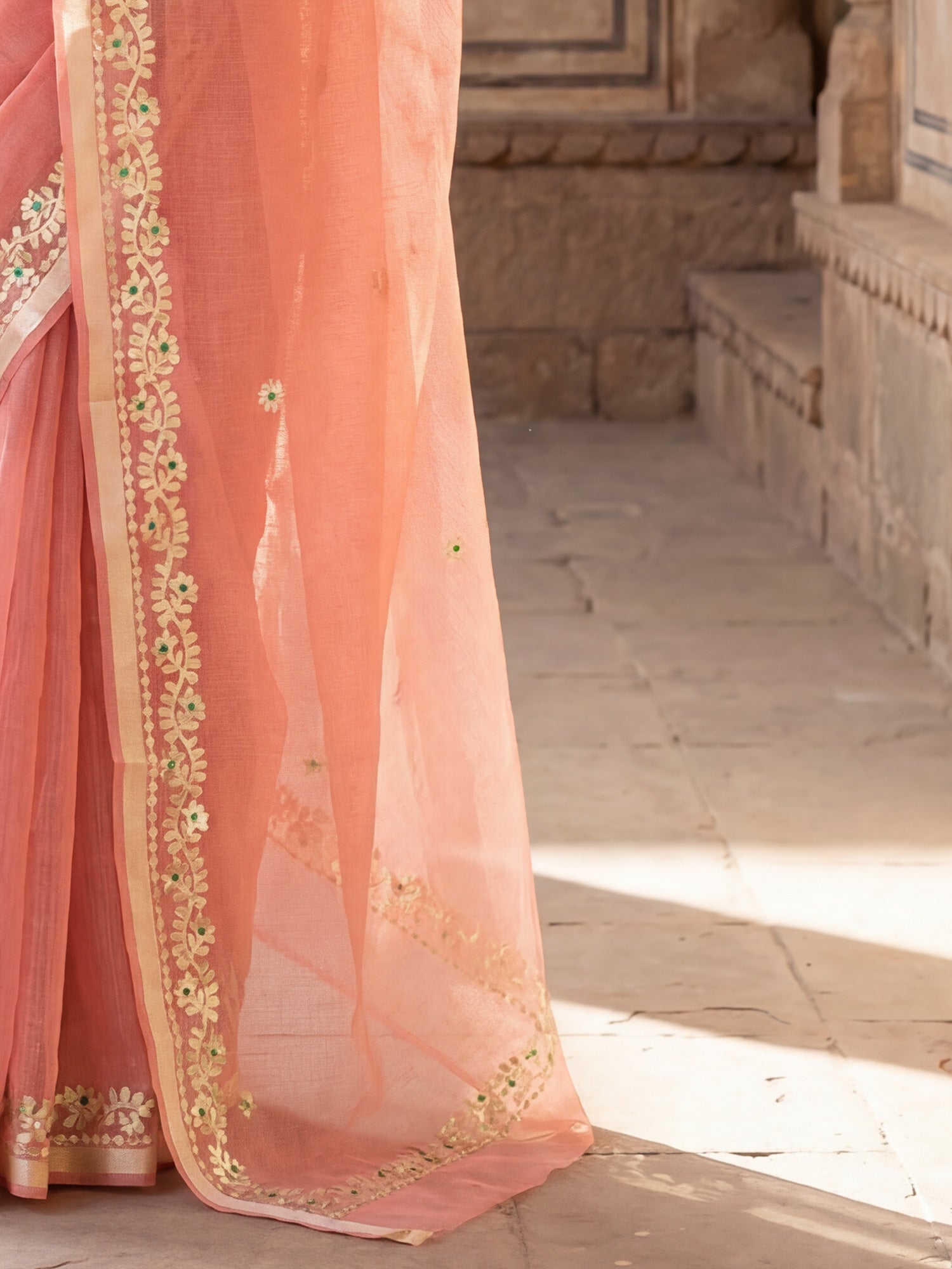 Peach Tissue Silk, Silk Blend Saree - Ressa