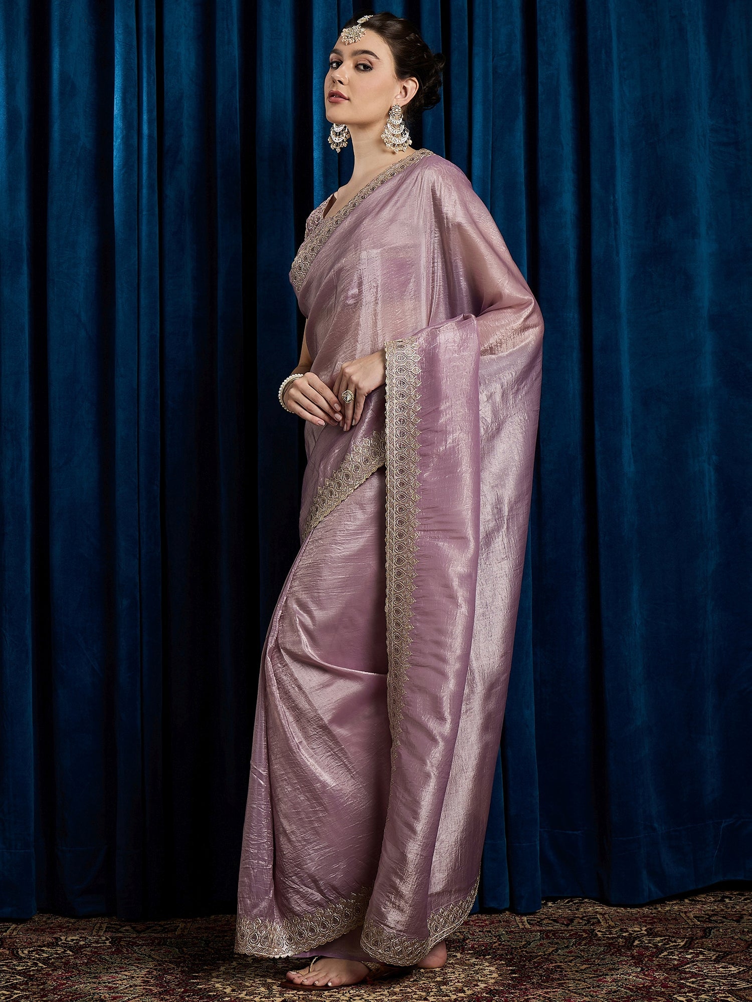 Peach Tissue Silk With Sequin Work Saree - Ressa
