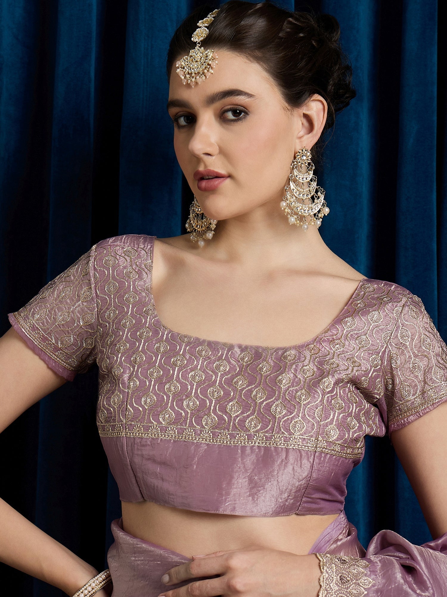 Peach Tissue Silk With Sequin Work Saree - Ressa