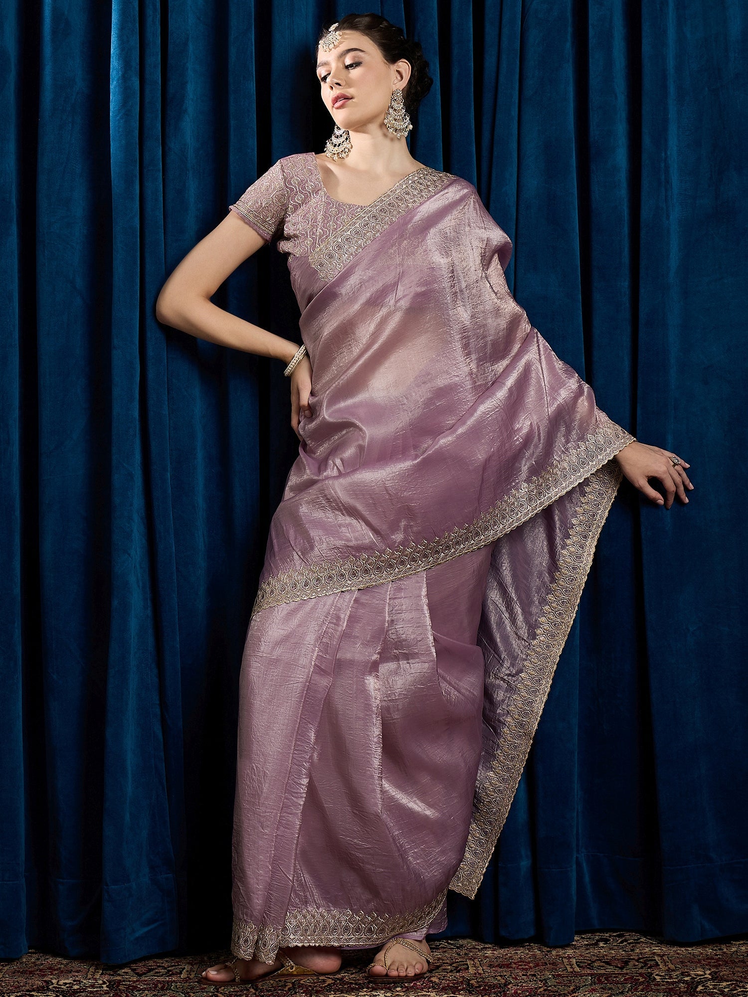 Peach Tissue Silk With Sequin Work Saree - Ressa