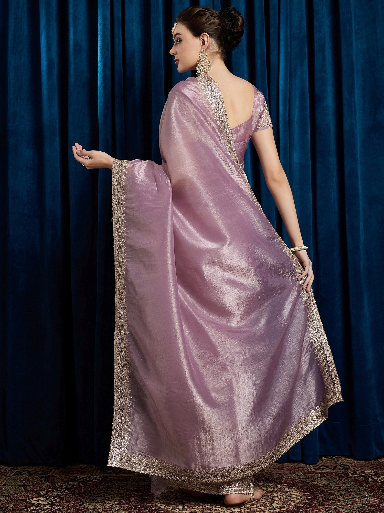 Peach Tissue Silk With Sequin Work Saree - Ressa