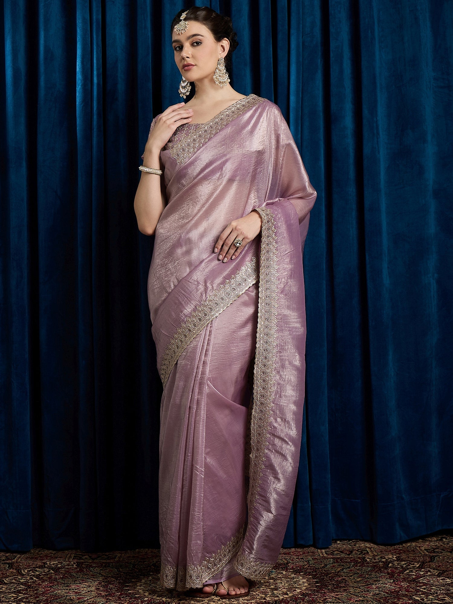 Peach Tissue Silk With Sequin Work Saree - Ressa