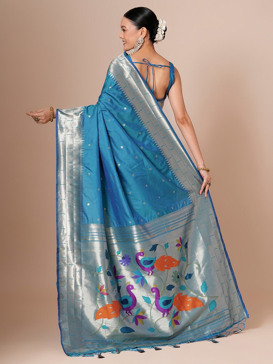 Peacock Blue Paithani Silk Saree - Ressa