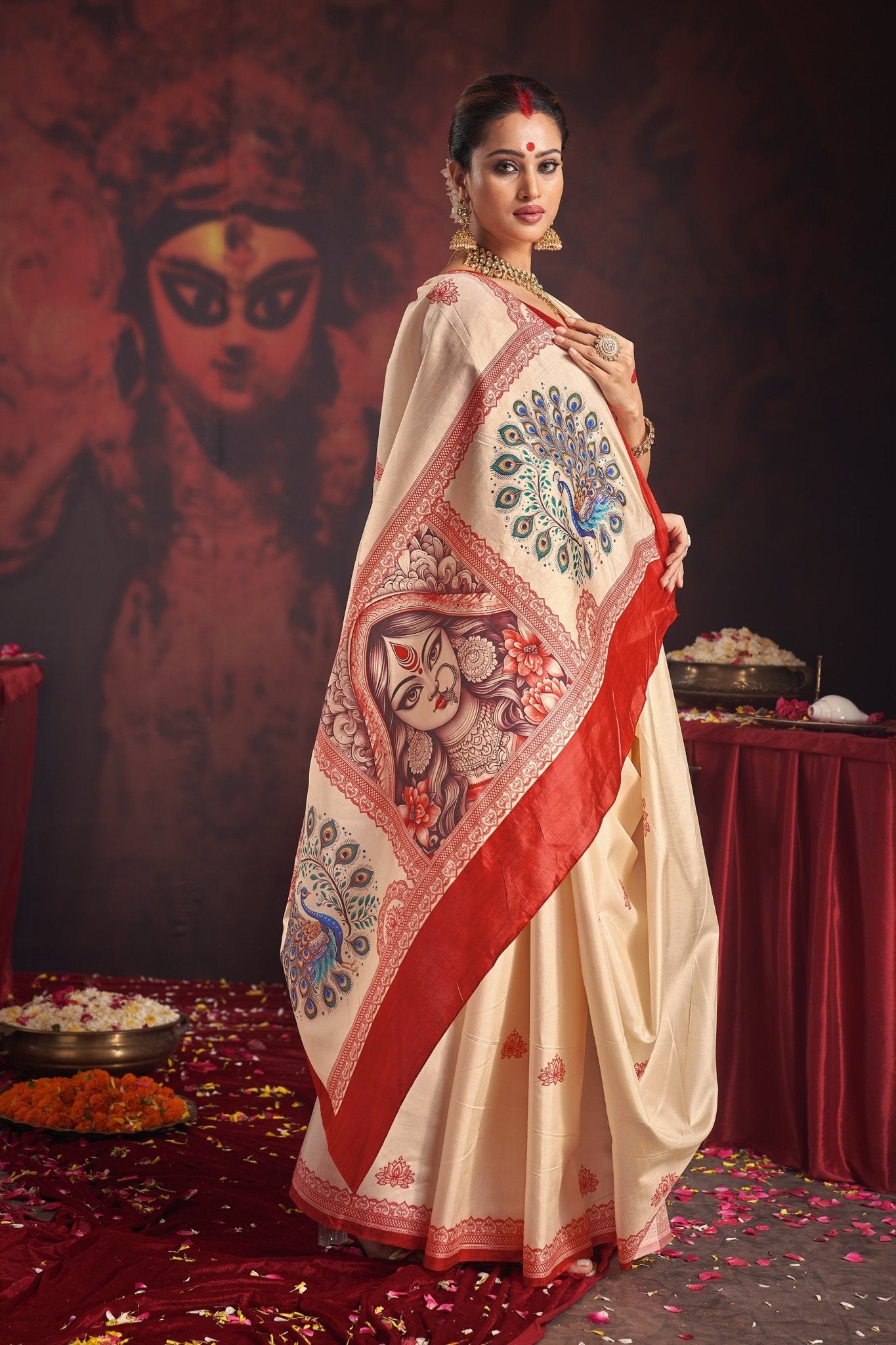 Peacock Motif Hand-Painted Saree - Ressa