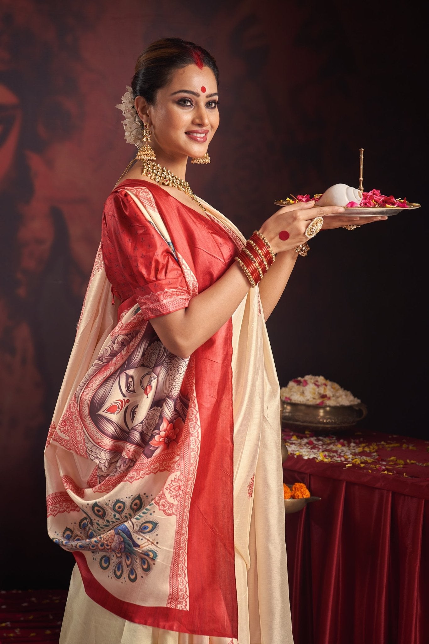 Peacock Motif Hand-Painted Saree - Ressa