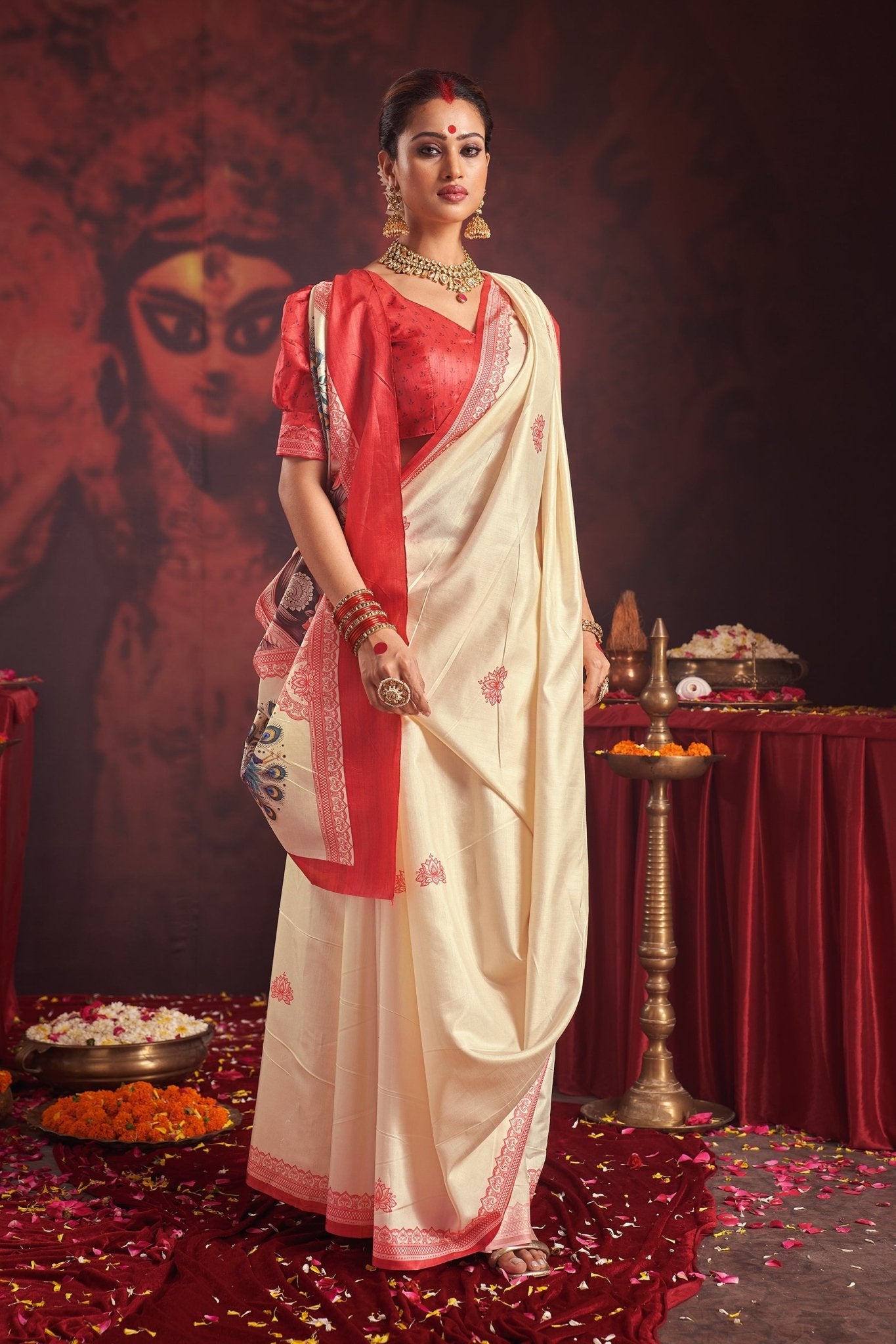 Peacock Motif Hand-Painted Saree - Ressa